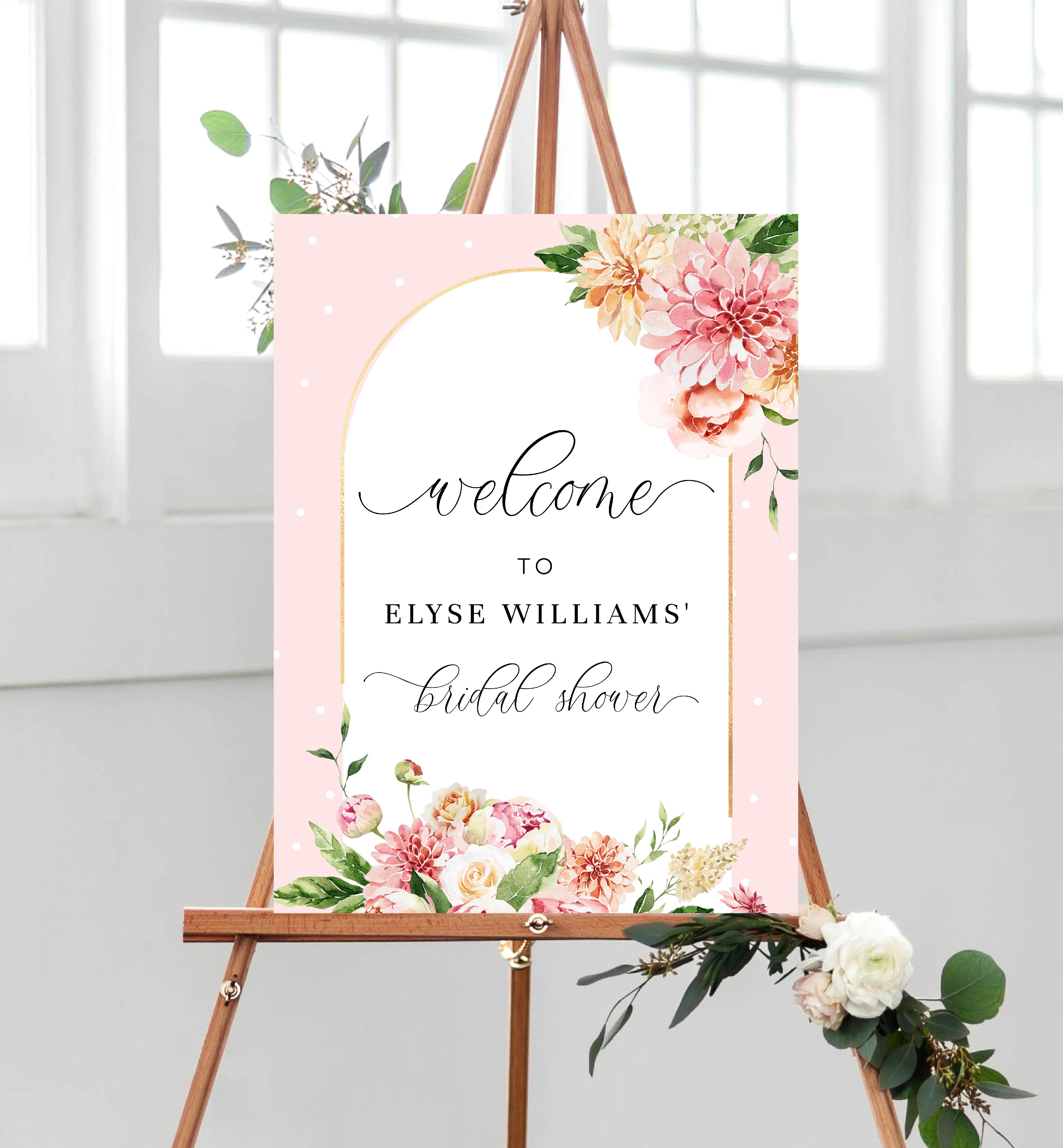 QIN-PNK-3-B1733 - QUINN FLORAL - PINK - WELCOME SIGN design preview
