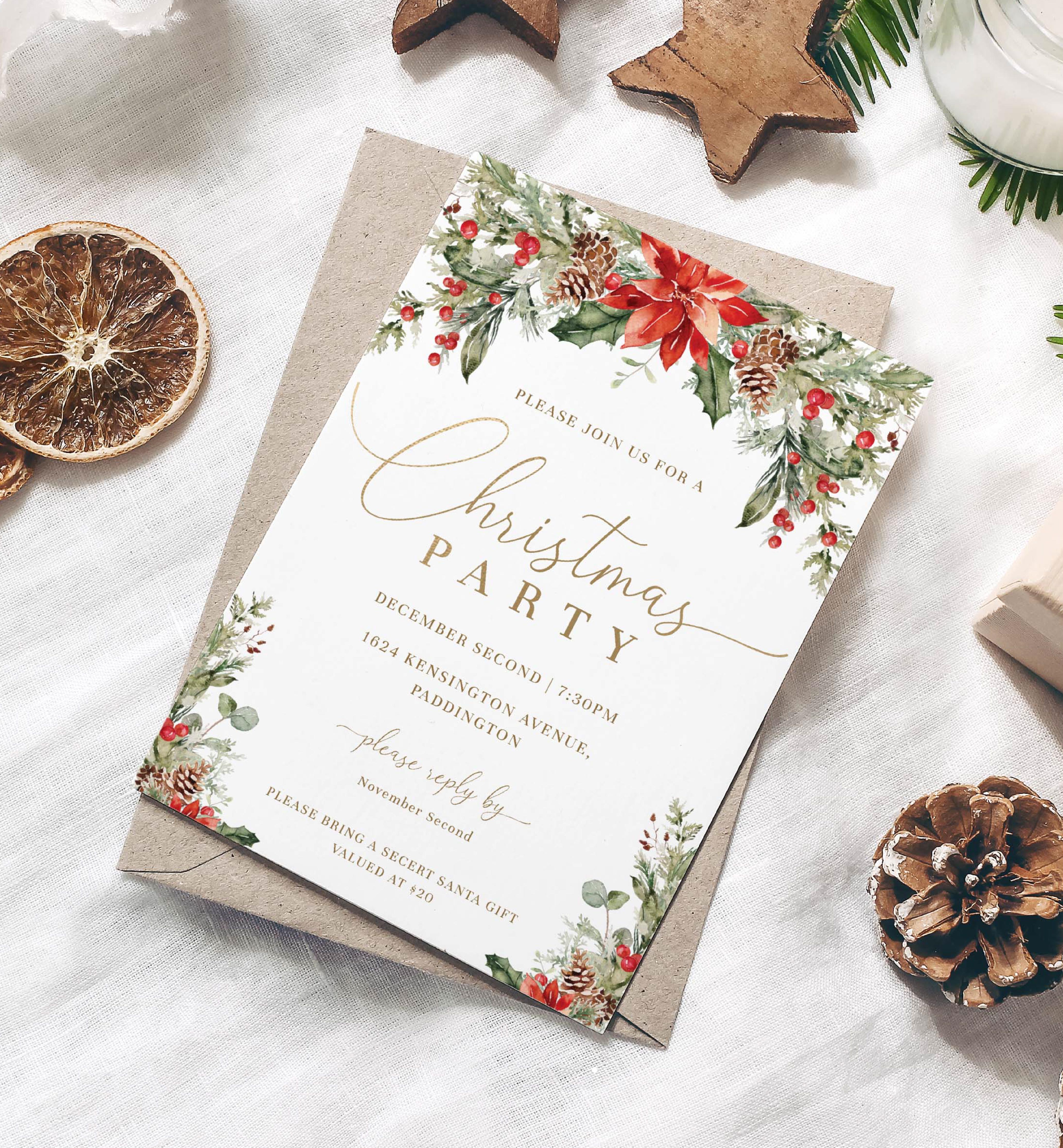 NUT-WHT-1-B1717 - NUTMEG NOEL - WHITE - CHRISTMAS PARTY INVITATION design preview