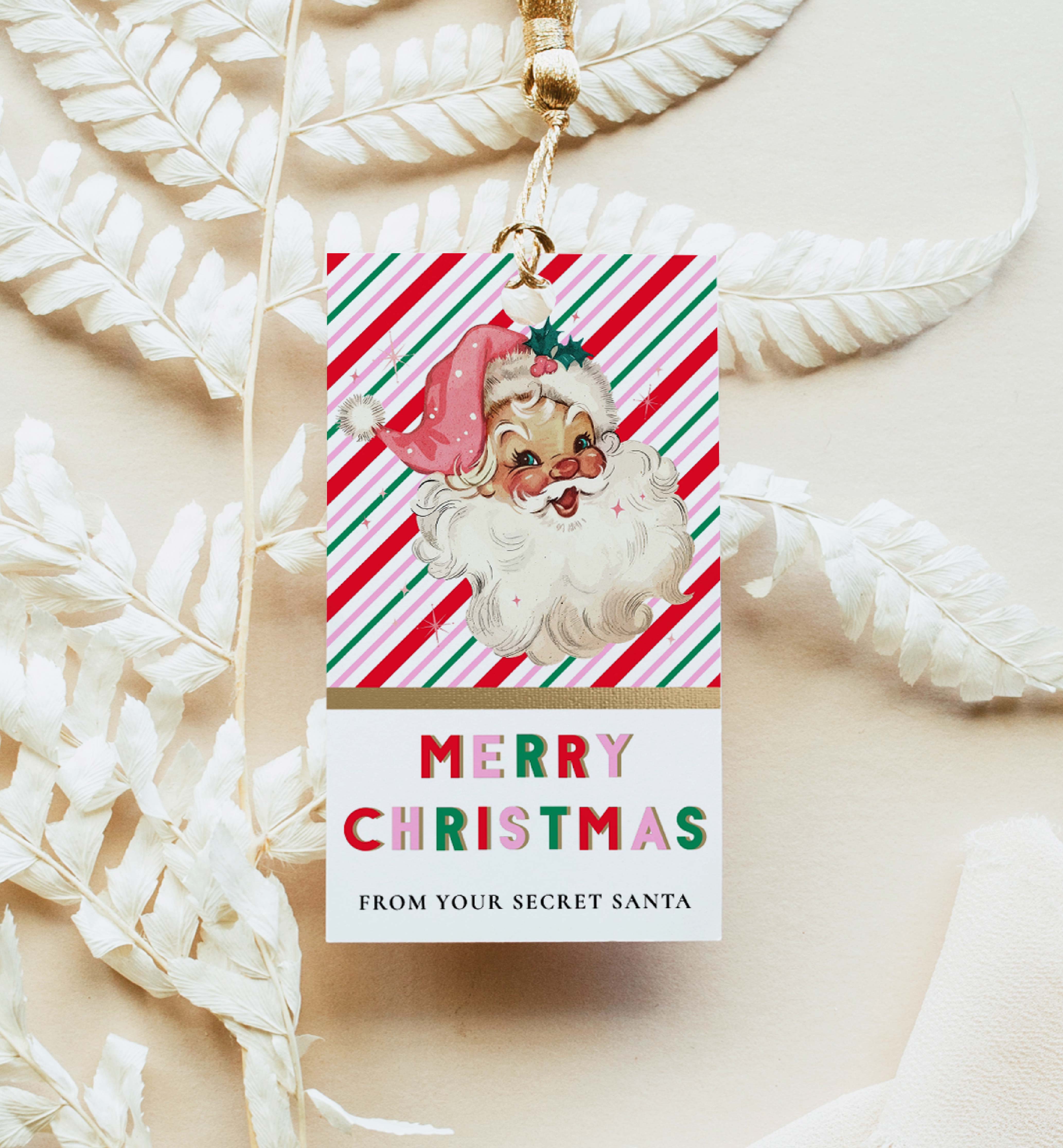 STR-PMT-6-B2815 - STRIPE - PINK MULTI - SECRET SANTA TAG design preview