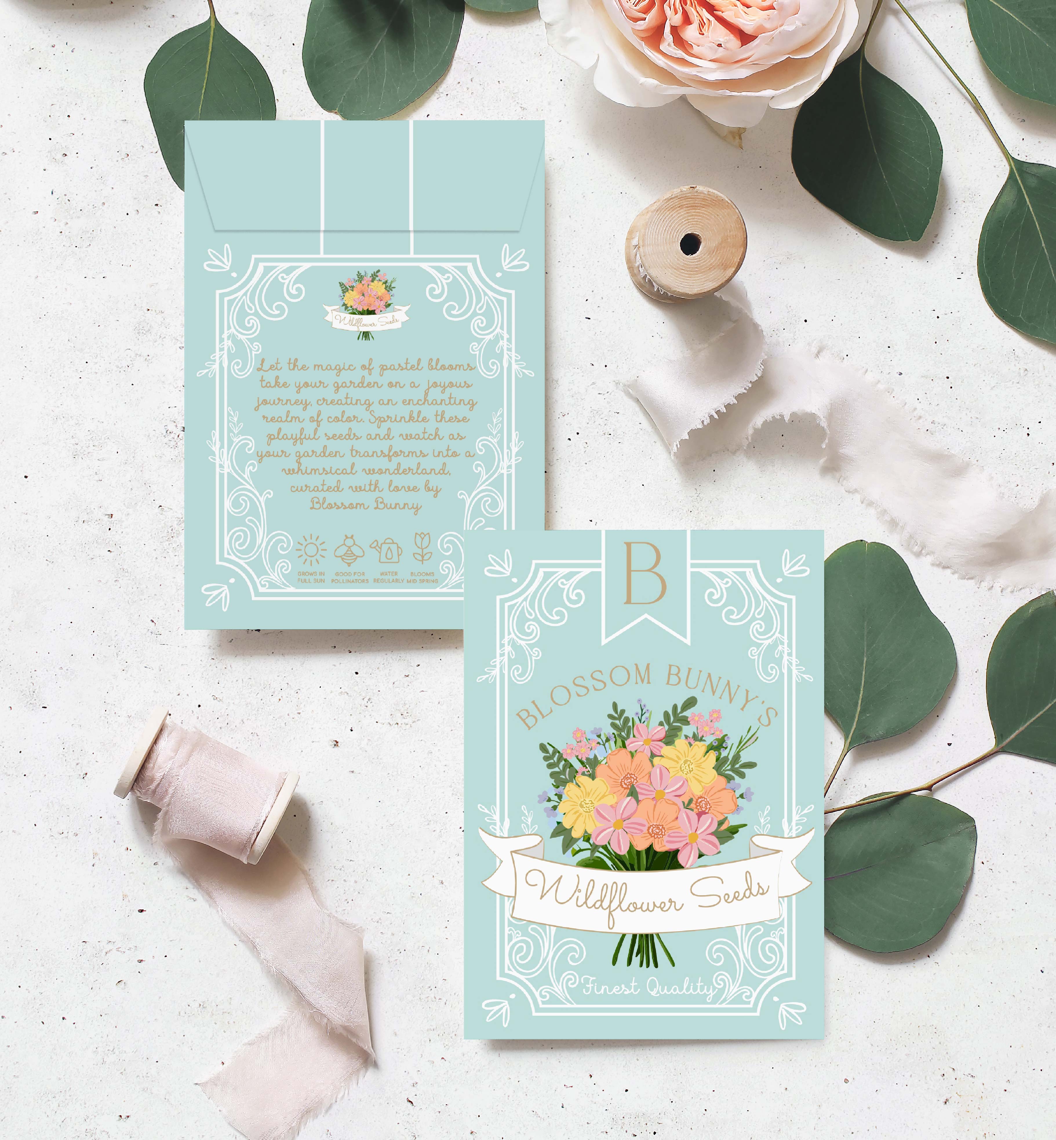 EAS-EGB-6-B3124 - EASTER - EGG BLUE - BUNNY WILDFLOWER SEED PACKET design preview