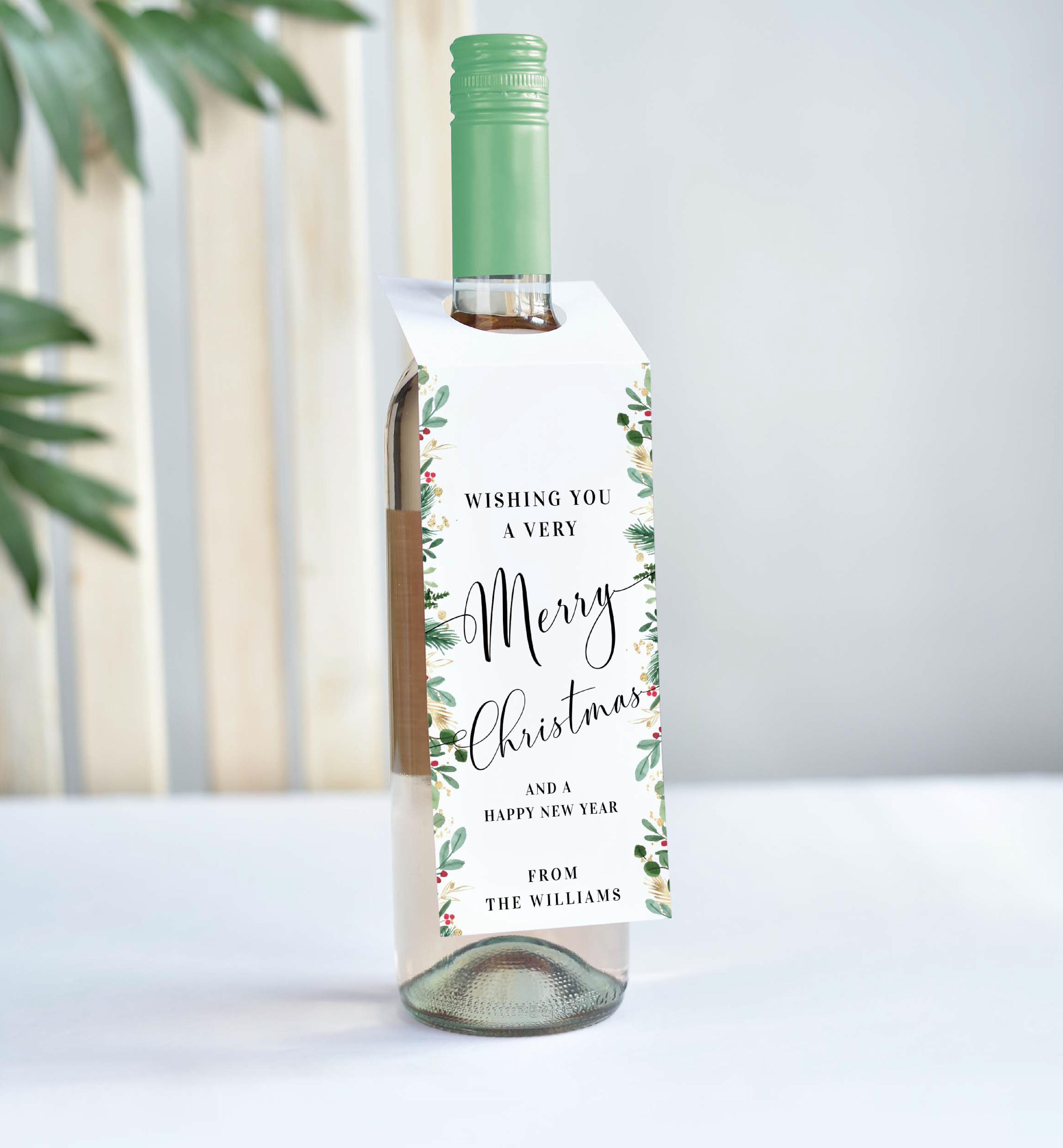 MER-WHT-6-B1711 - MERRIMENT CHRISTMAS - WHITE - WINE BOTTLE TAG design preview