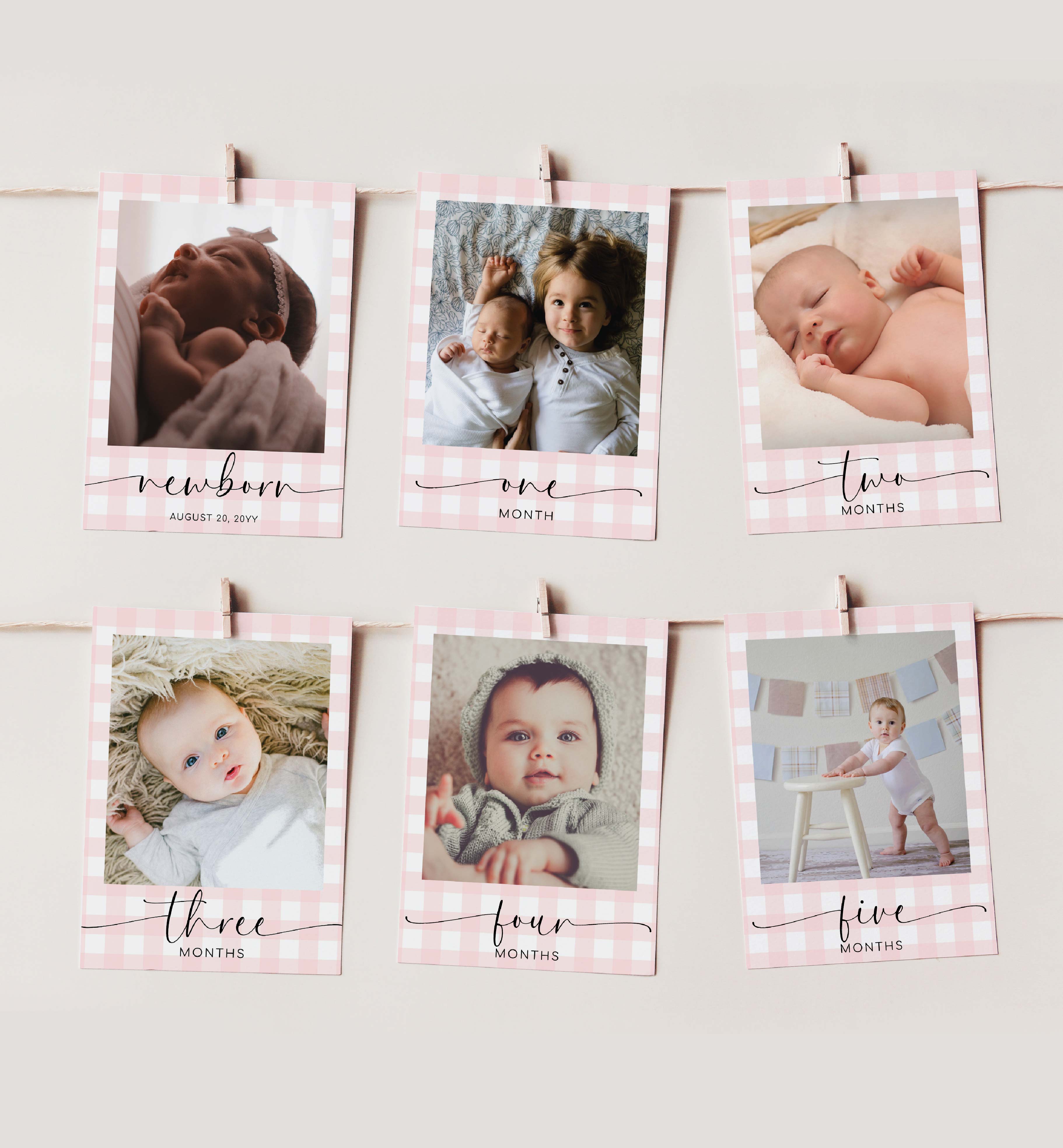 GIN-PNK-7-B3128 - GINGHAM - PINK - PHOTO TIMELINE BANNER CARDS design preview