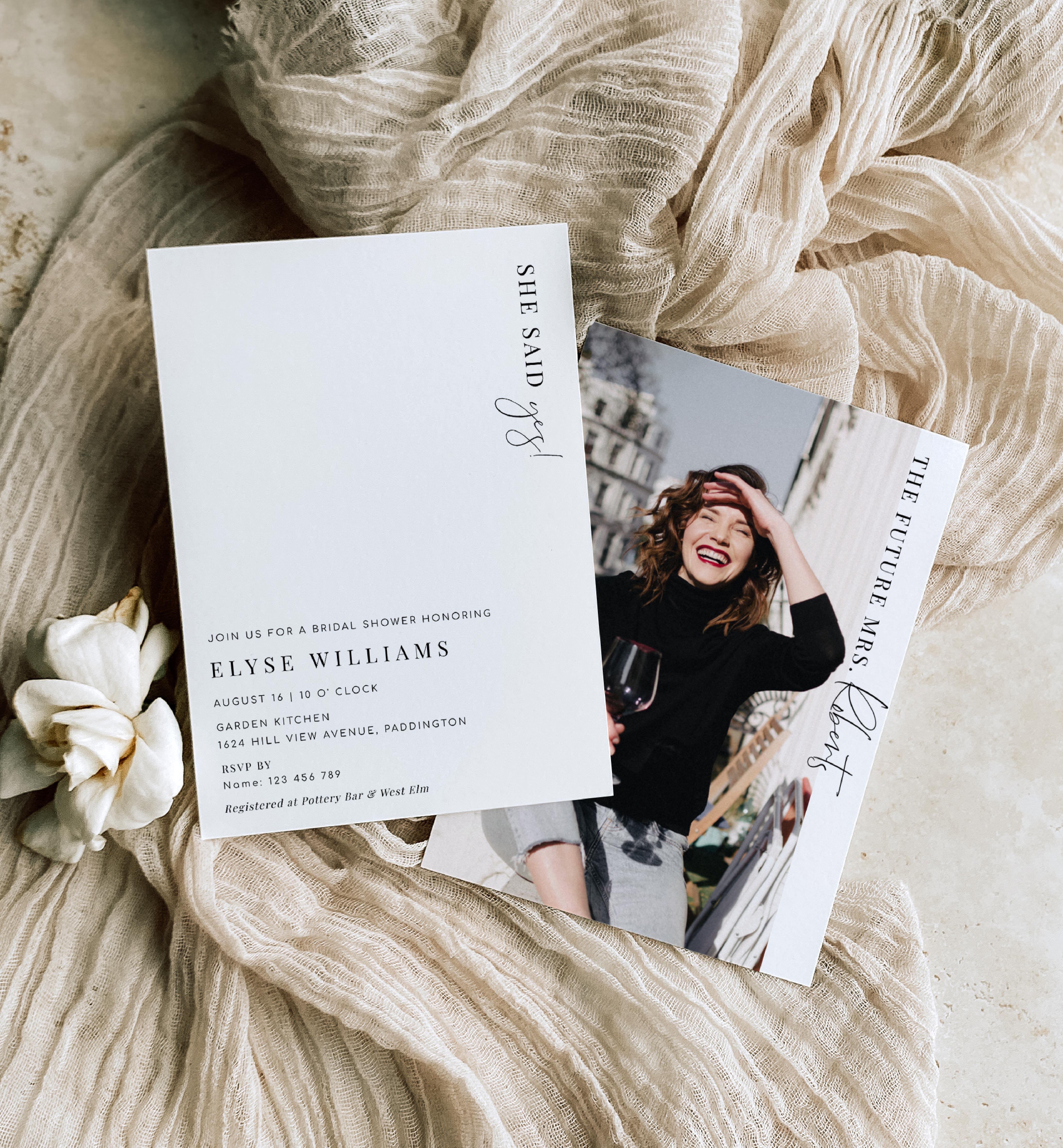 EST-WHT-1-B2132 - ESTELLE - WHITE - BRIDAL SHOWER INVITATION design preview