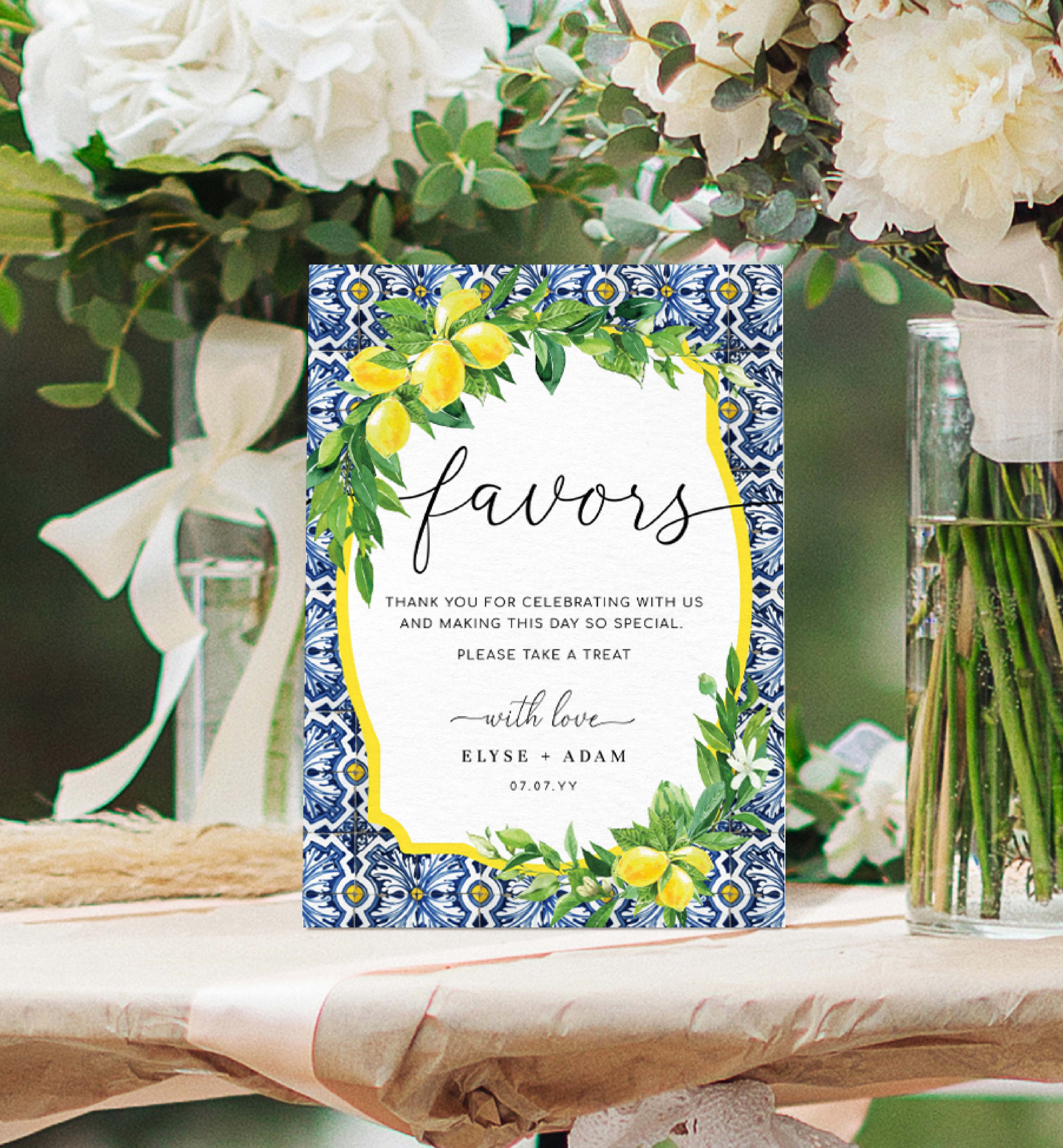 POS-BLY-7-B446 - POSITANO BLUE TILE - LEMONS - FAVOURS SIGN design preview