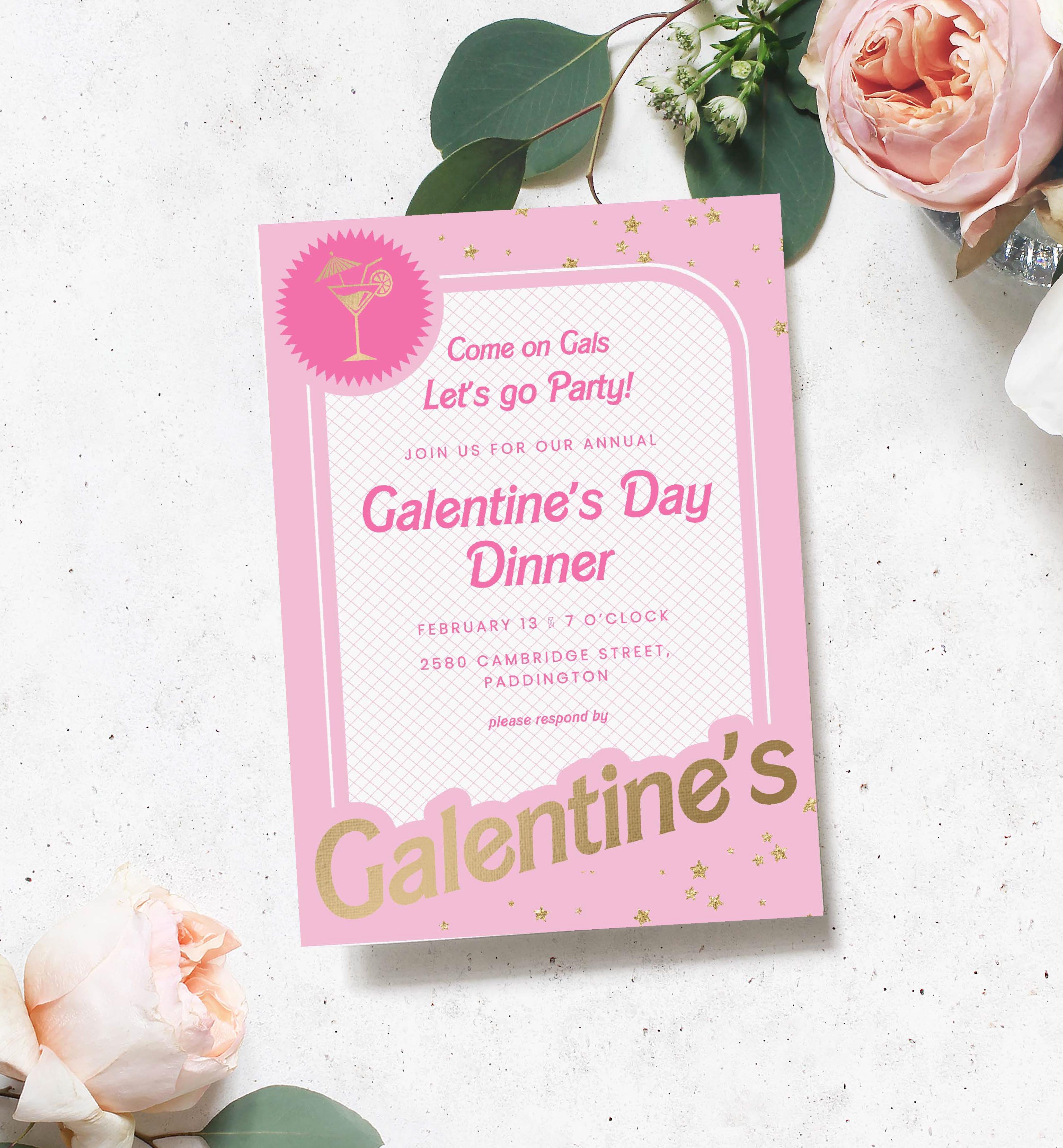 BAR-PNK-1-B1779 - BARBIE PARTY - PINK GOLD - GALENTINE'S INVITATION design preview