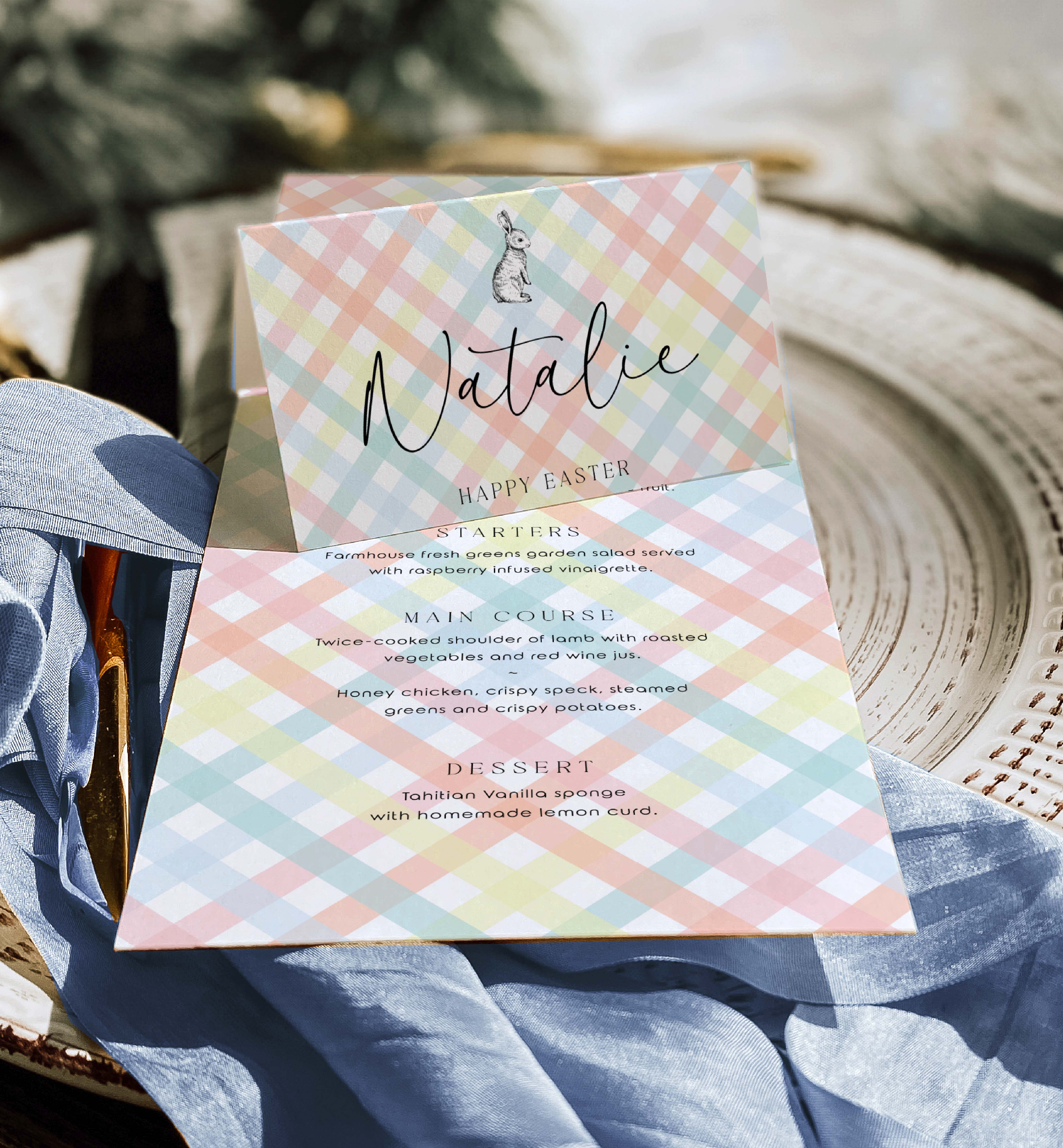 GIN-MLT-5-B3087 - GINGHAM - MULTI - EASTER BUNNY PLACE CARDS design preview