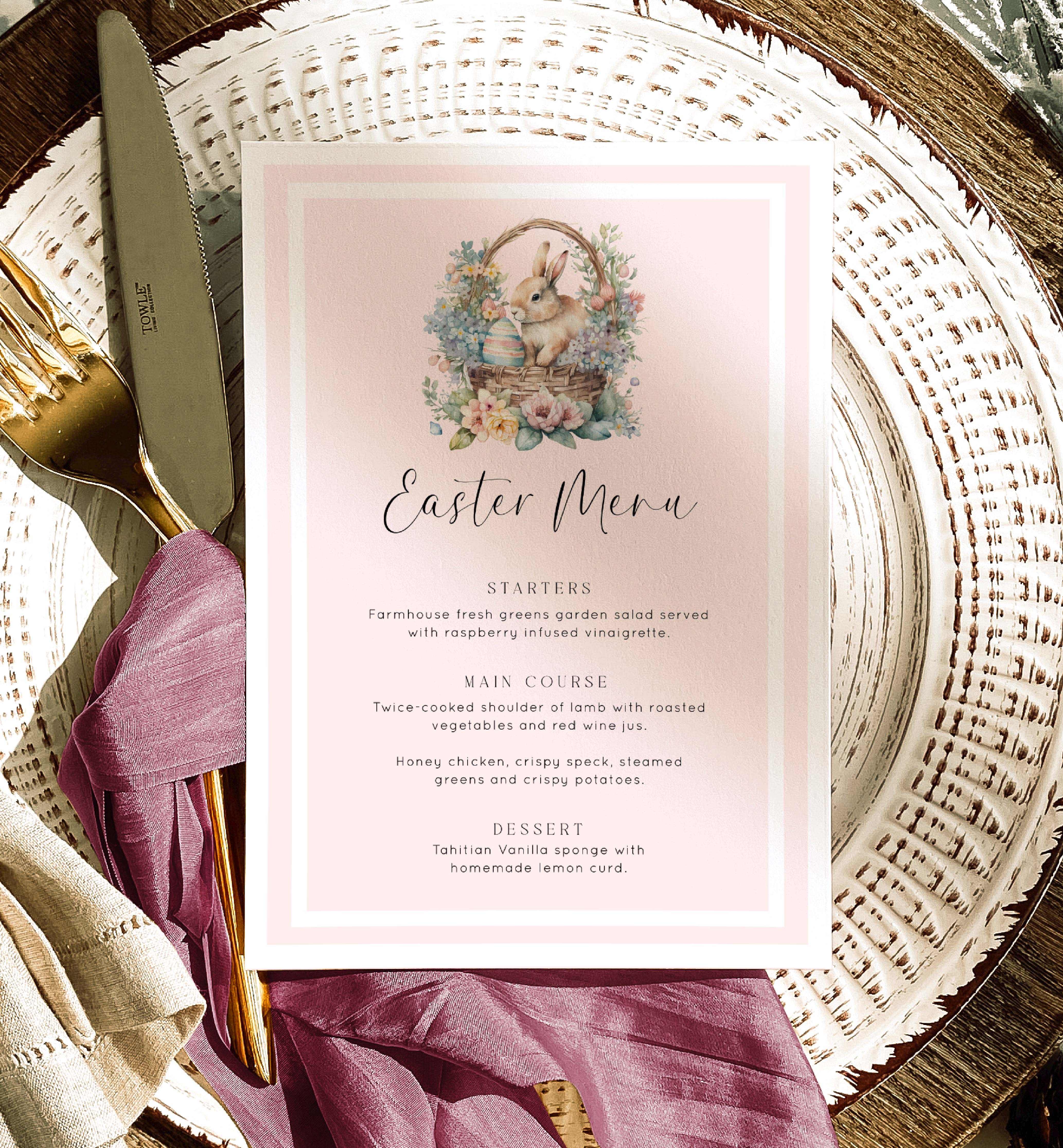 EAS-PNK-12-B3082 - EASTER - PINK - EASTER BUNNY MENU design preview