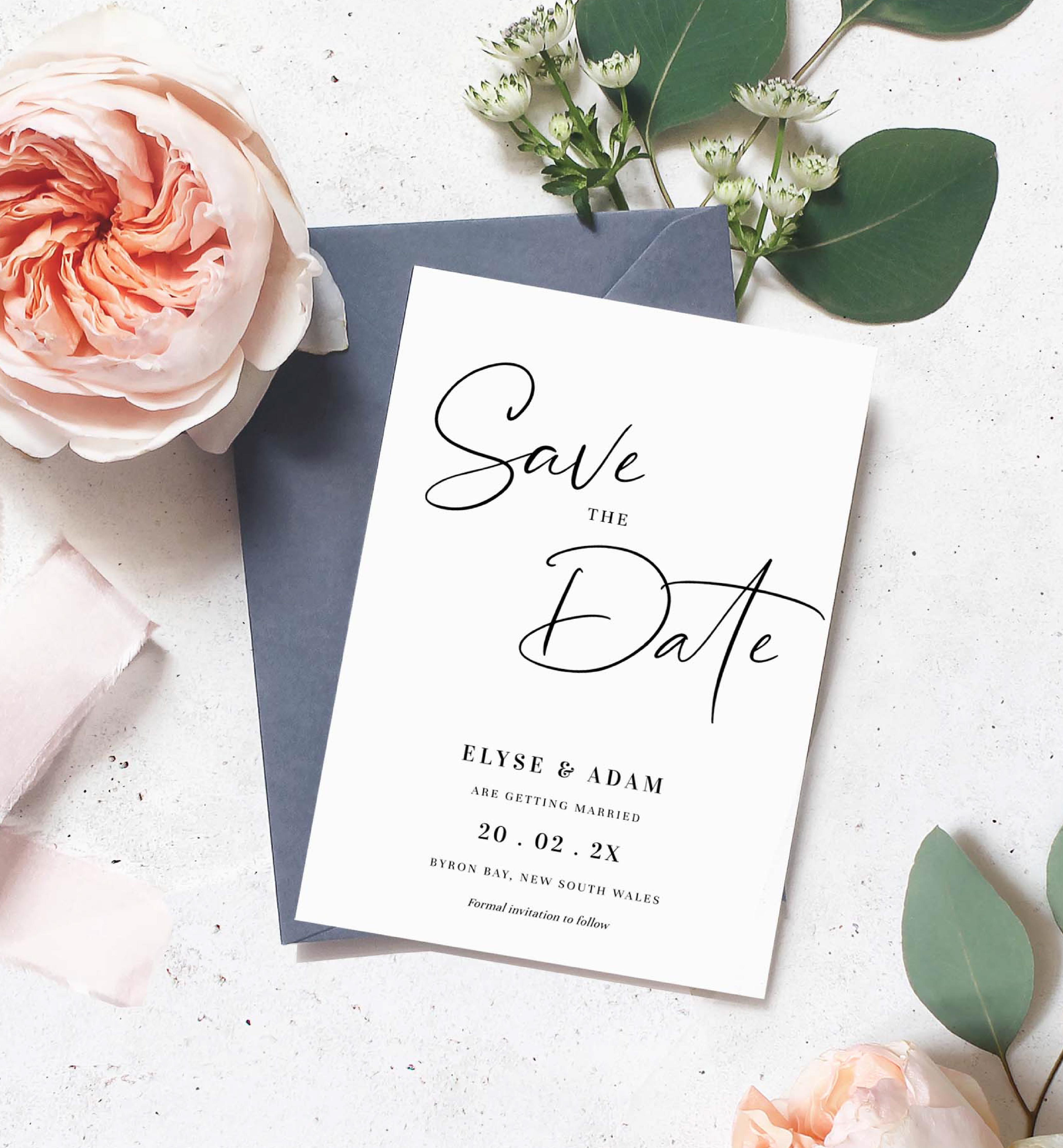 GIG-WHT-1-B1831 - GIGI SCRIPT - WHITE - SAVE THE DATE design preview