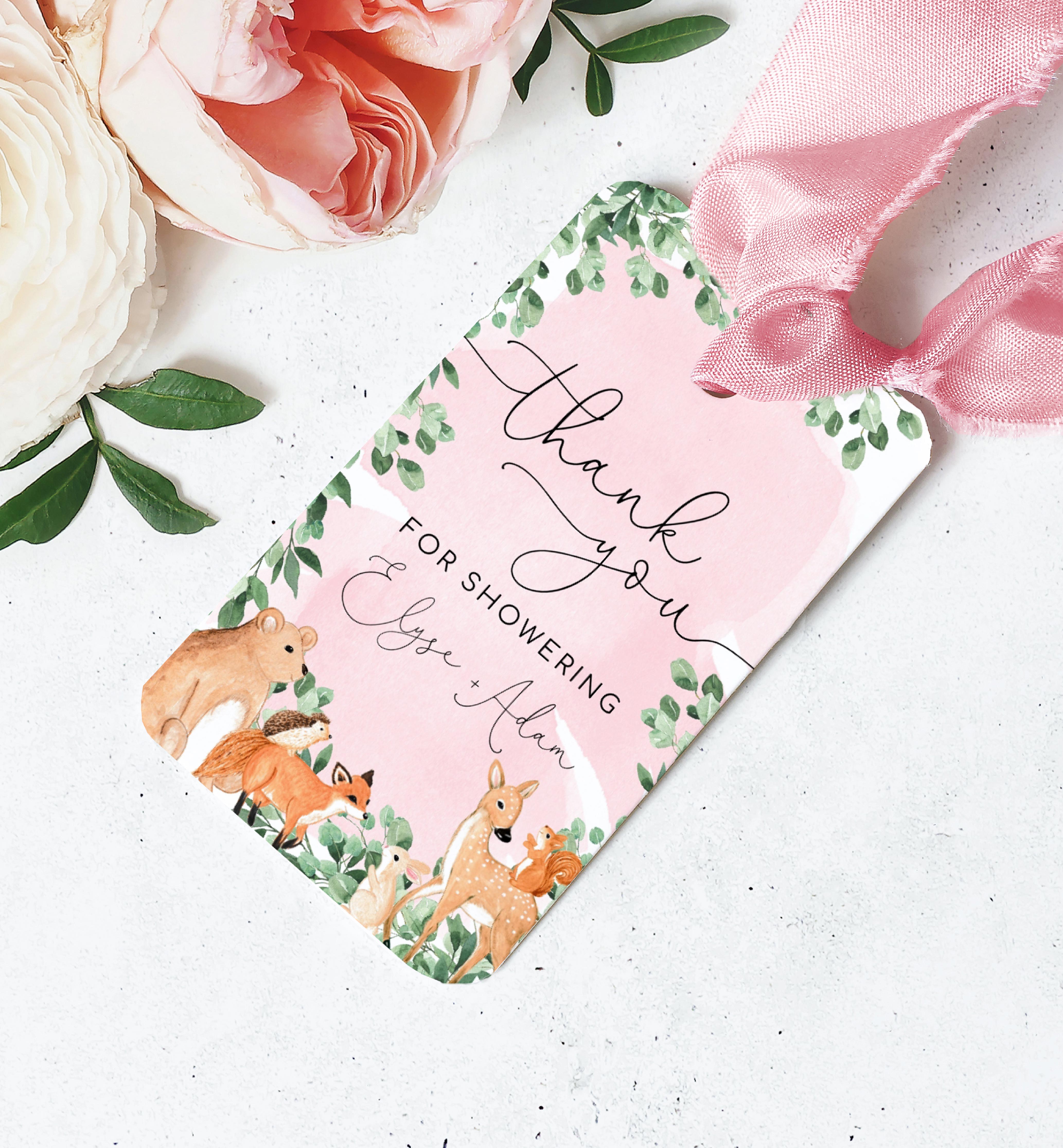 WOD-PNK-6-B1903 - WOODLAND - PINK - THANK YOU FAVOUR TAG design preview