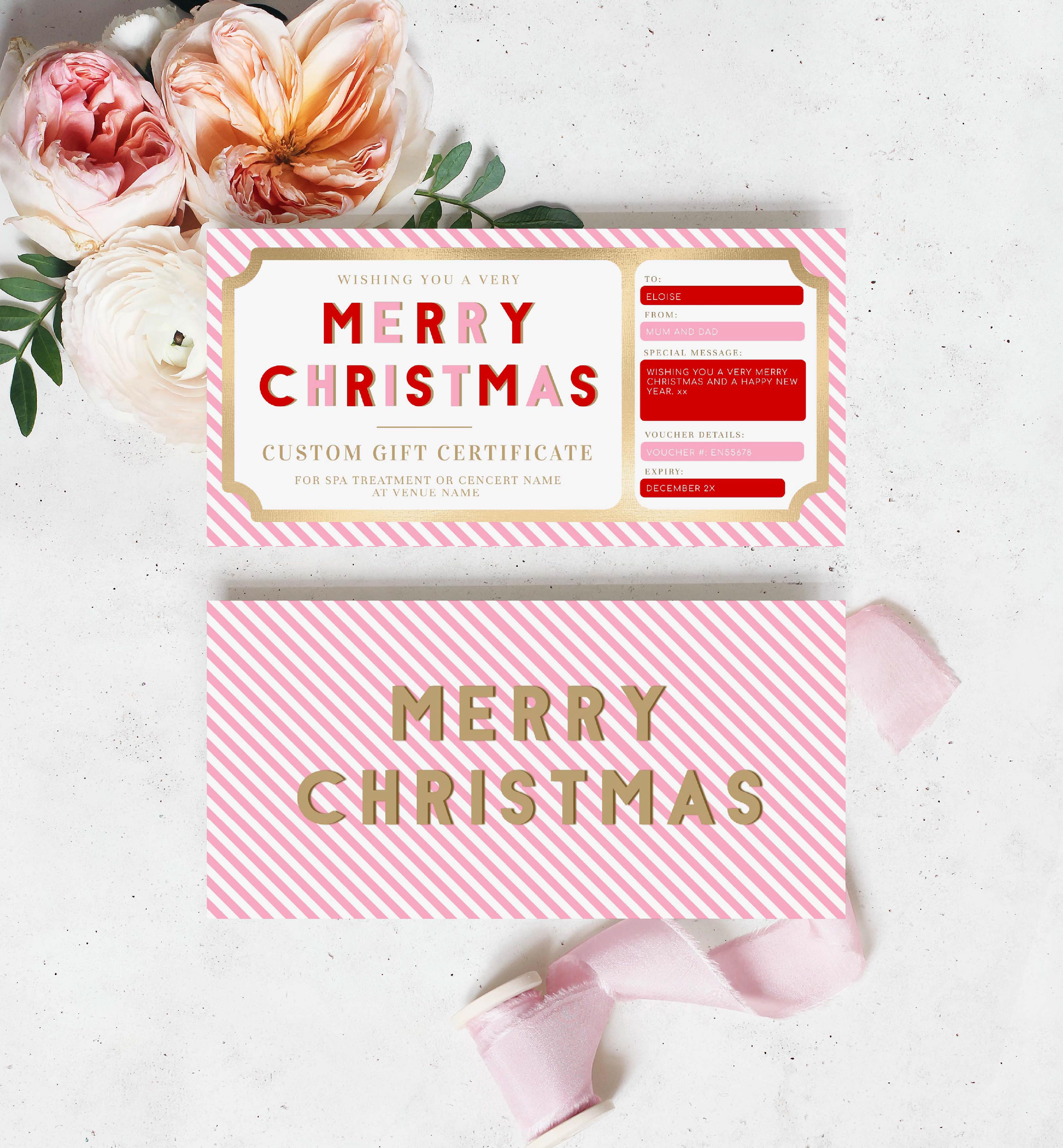 STR-RPK-14-B1798 - STRIPE - RED PINK - CHRISTMAS GIFT CERTIFICATE design preview