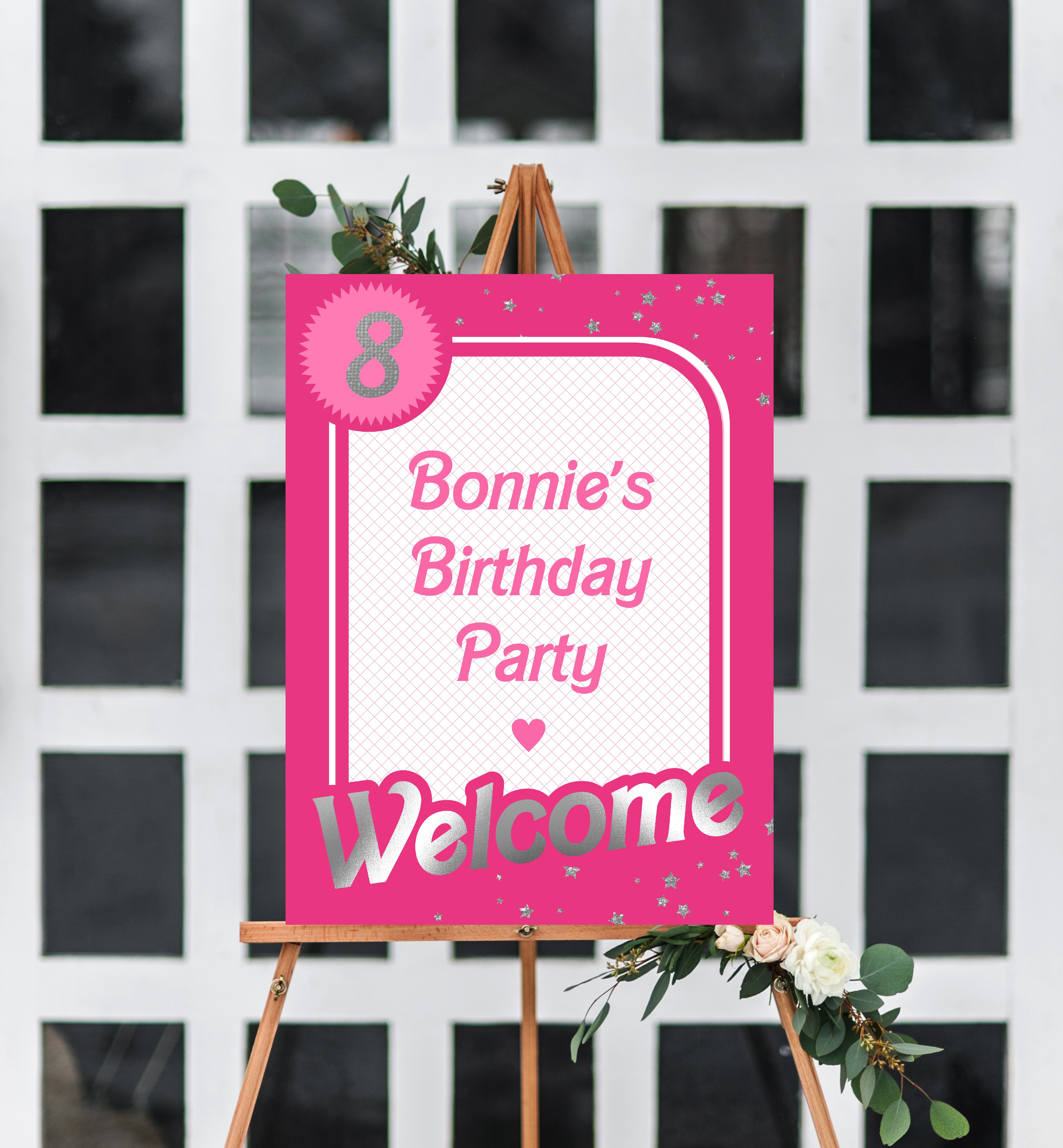 BAR-HPK-3-B1814 - BARBIE - HOT PINK SILVER - WELCOME SIGN design preview
