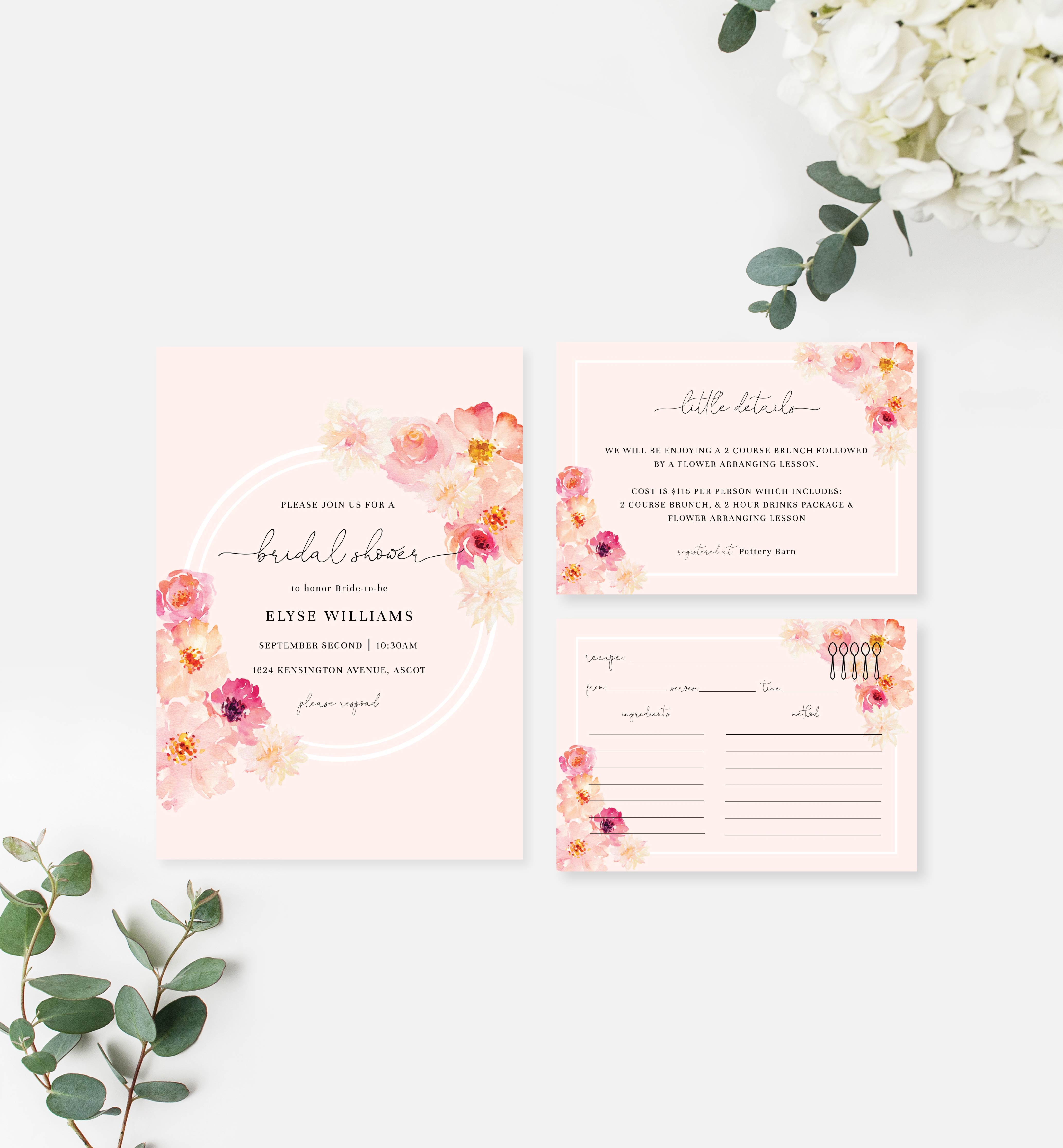 ABV-PNK-1-B827 - ABBIEVILLE FLORAL - PINK - BRIDAL SHOWER INVITATION SUITE design preview