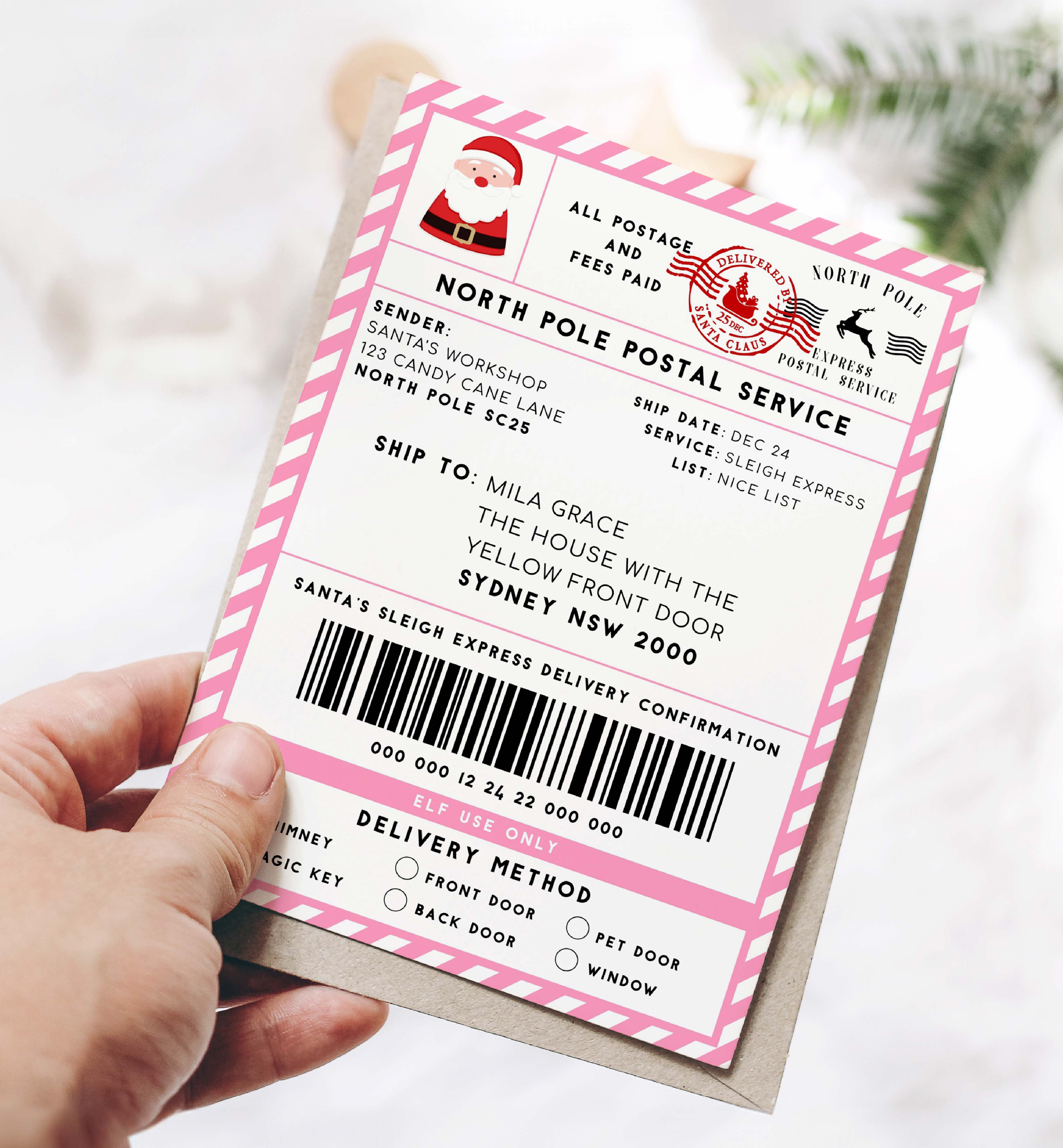 SAW-PNK-6-B2329 - SANTAS WORKSHOP - PINK - SHIPPING LABEL design preview