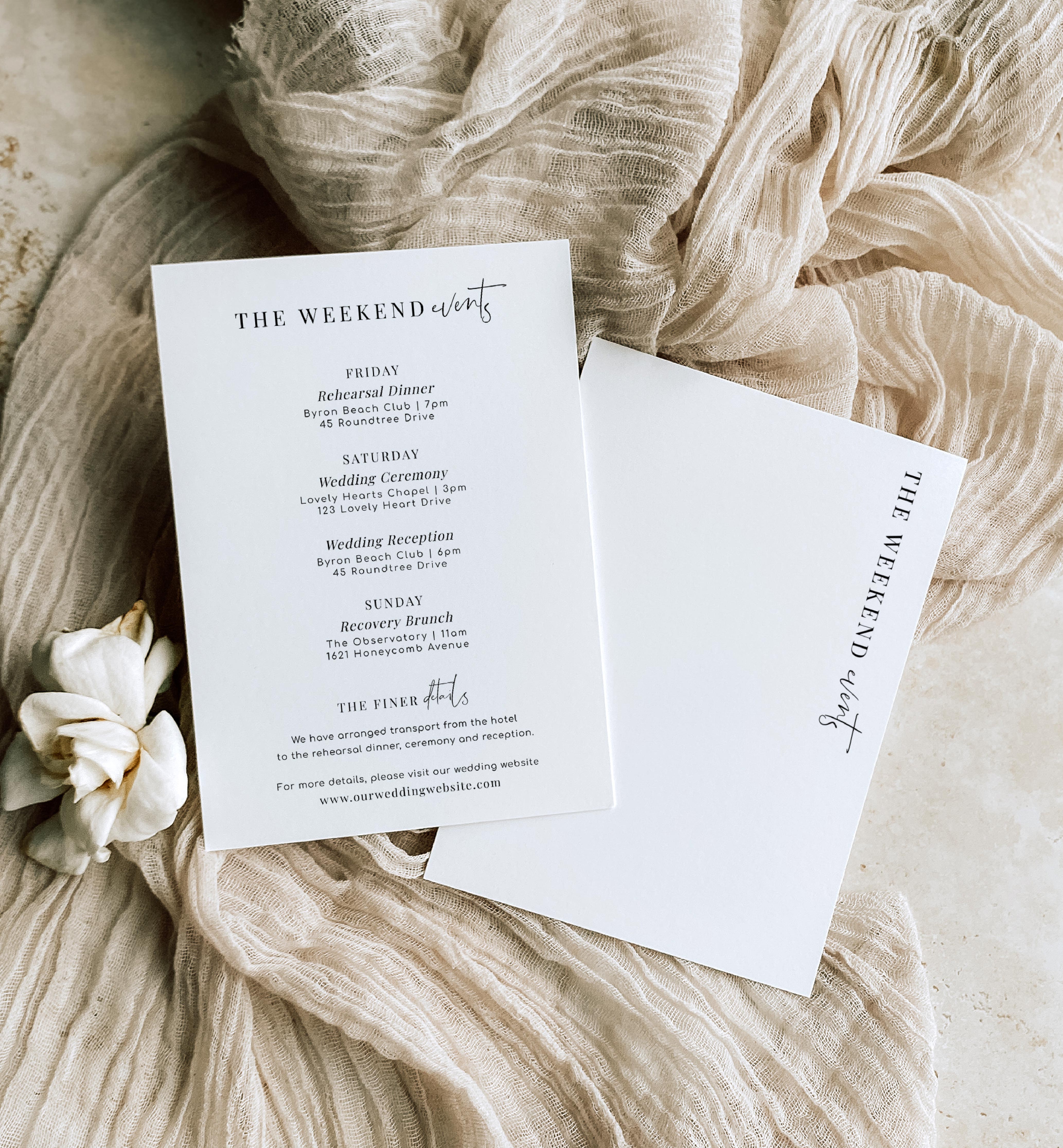 EST-WHT-2-B2351 - ESTELLE - WHITE - WEDDING ITINERARY CARD design preview