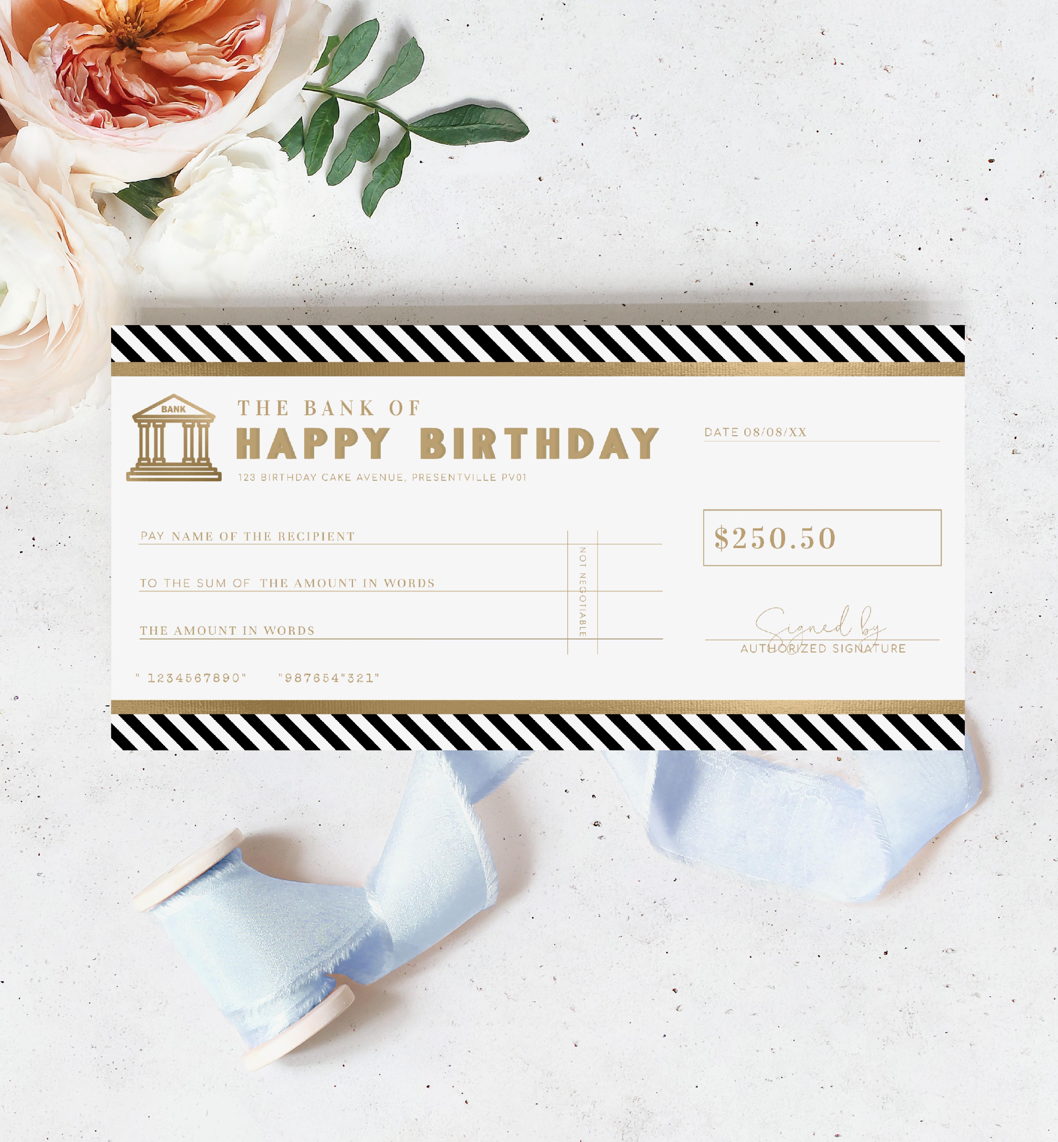 STR-BKW-14-B2440 - STRIPE - BLACK WHITE - BIRTHDAY CHEQUE CERTIFICATE design preview