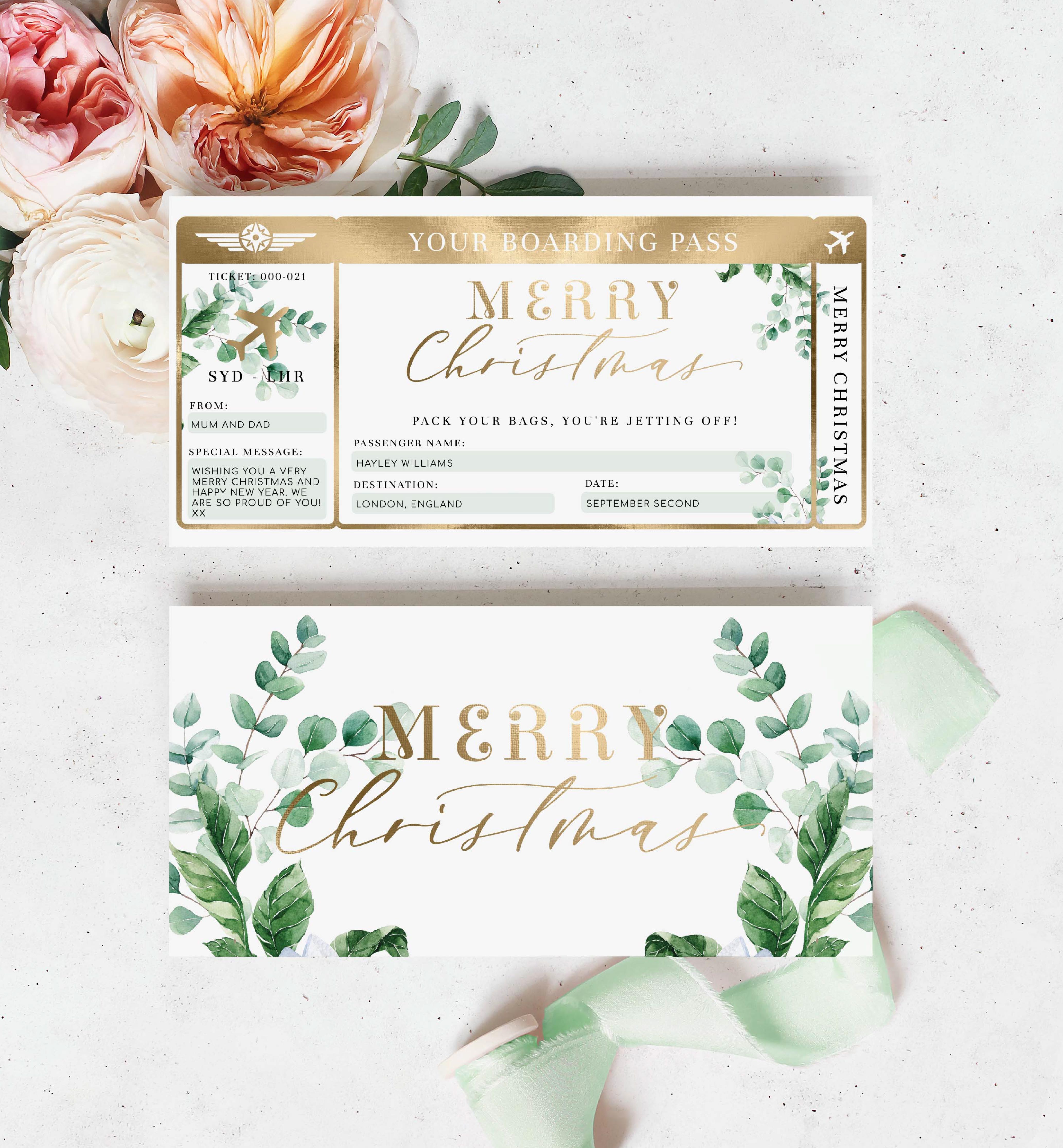 FER-GRE-1-B1706 - FERRAS BLOSSOM - GREENERY - MERRY CHRISTMAS BOARDING PASS design preview
