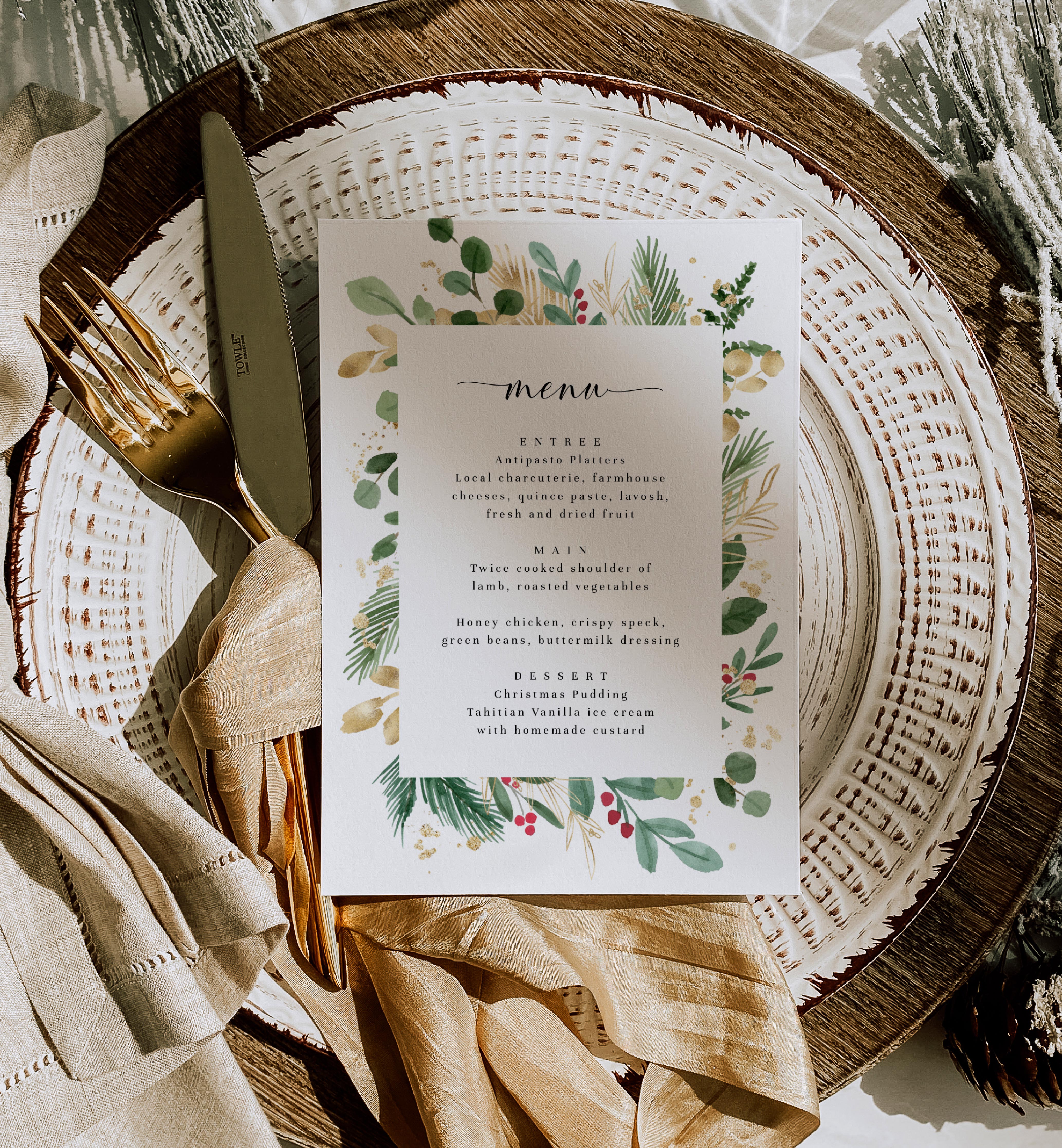 MER-WHT-12-B1277 - MERRIMENT CHRISTMAS - WHITE - MENU design preview
