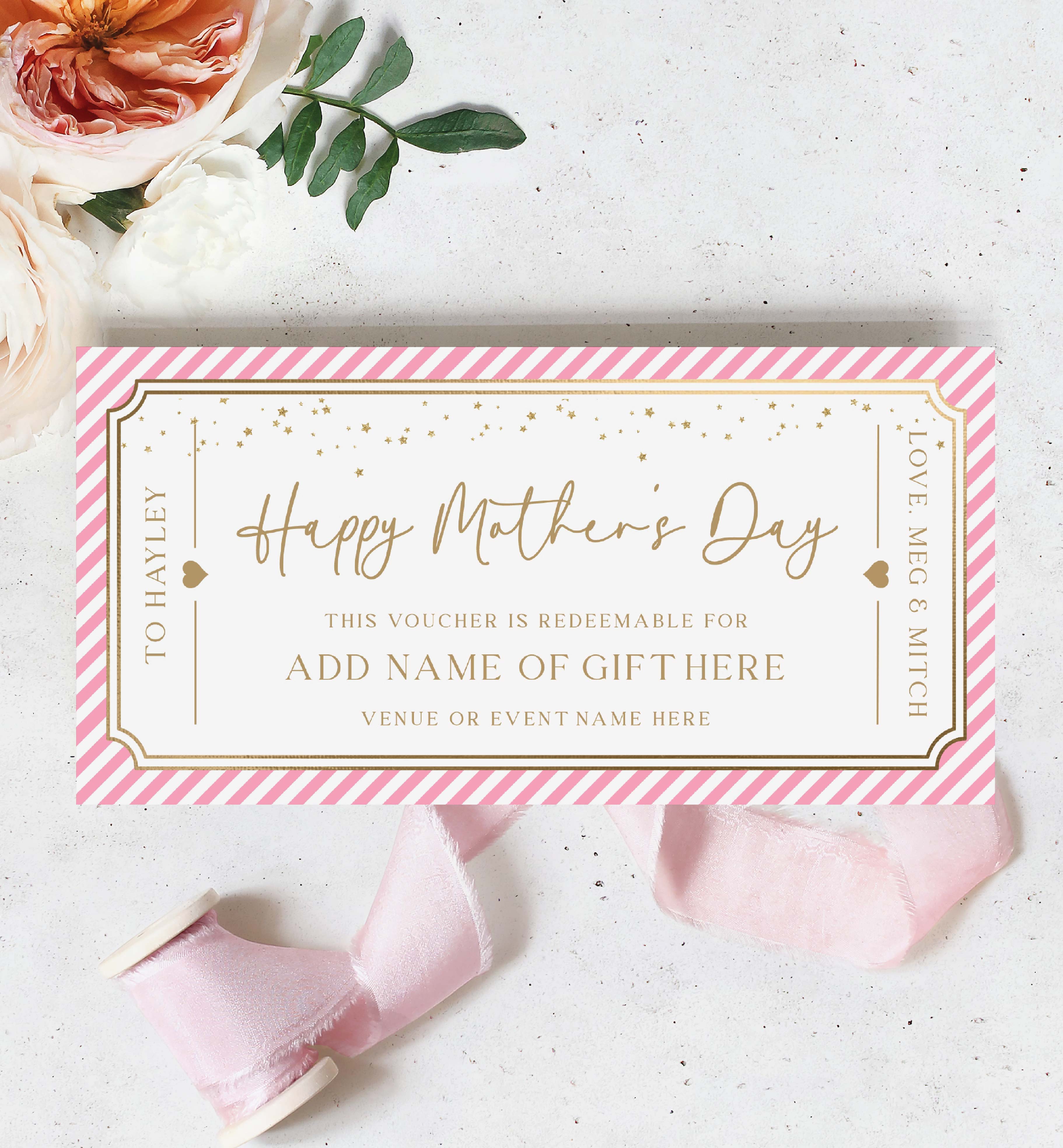 STR-PKG-14-B3215 - STRIPE - PINK GOLD - MOTHER'S DAY GIFT CERTIFICATE design preview