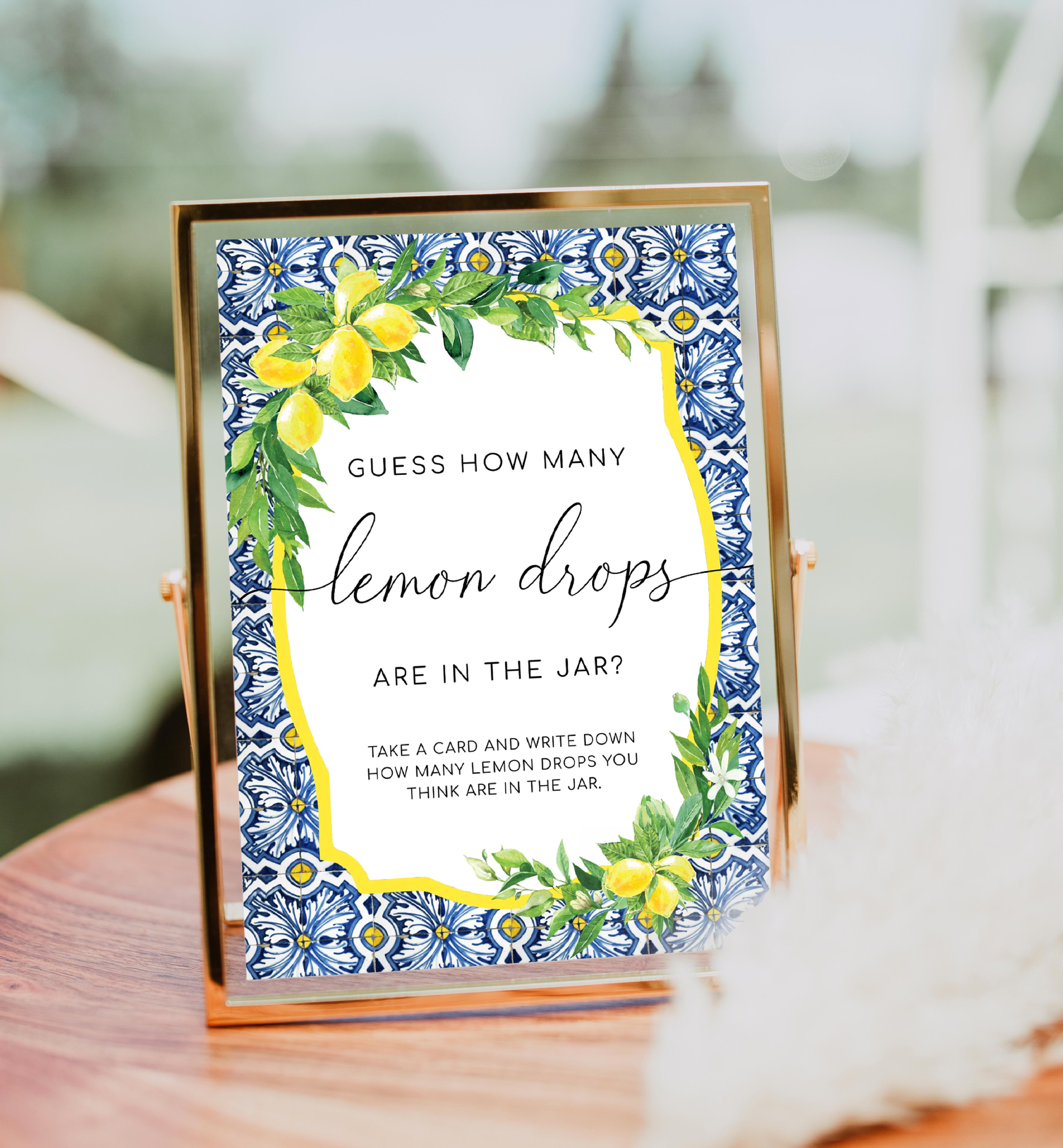 POS-BLY-10-B2115 - POSITANO BLUE TILE - LEMONS - HOW MANY LEMON DROPS SIGN AND CARD BUNDLE design preview