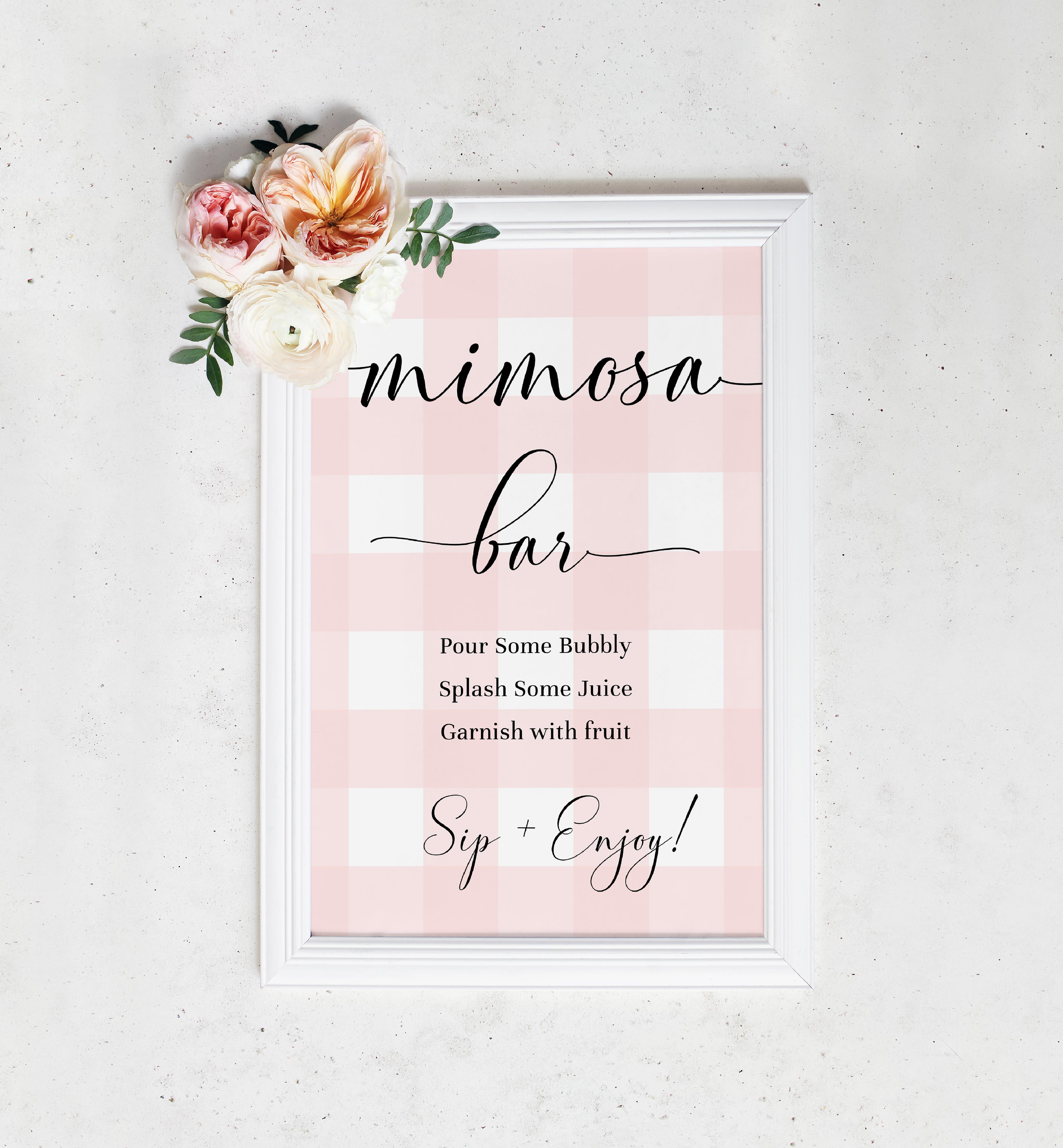 GIN-PNK-7-B1975 - GINGHAM - PINK - MIMOSA BAR SIGN AND JUICE TAGS design preview