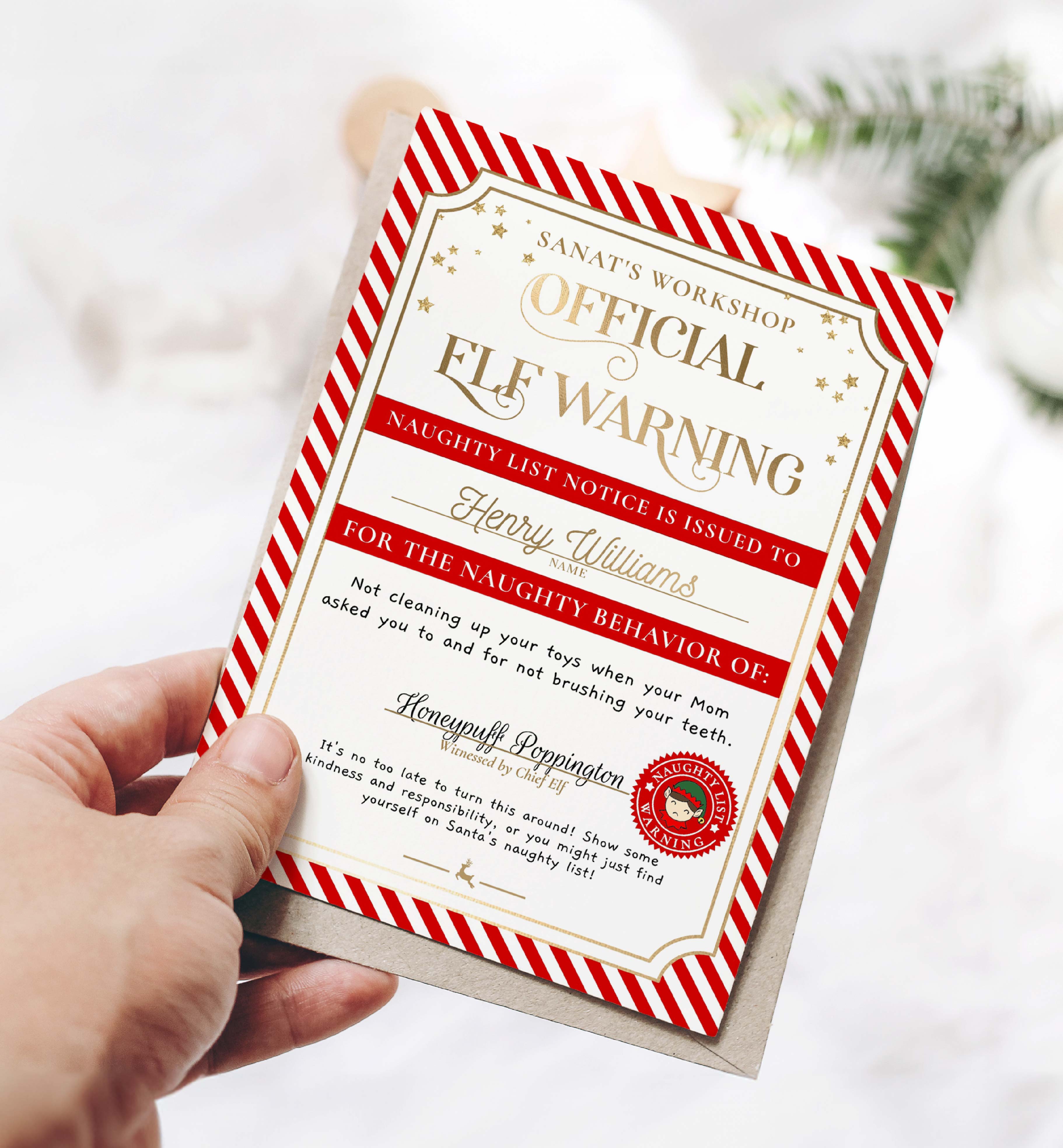 STR-RED-24-B3407 - STRIPE - RED - ELF WARNING LETTER design preview