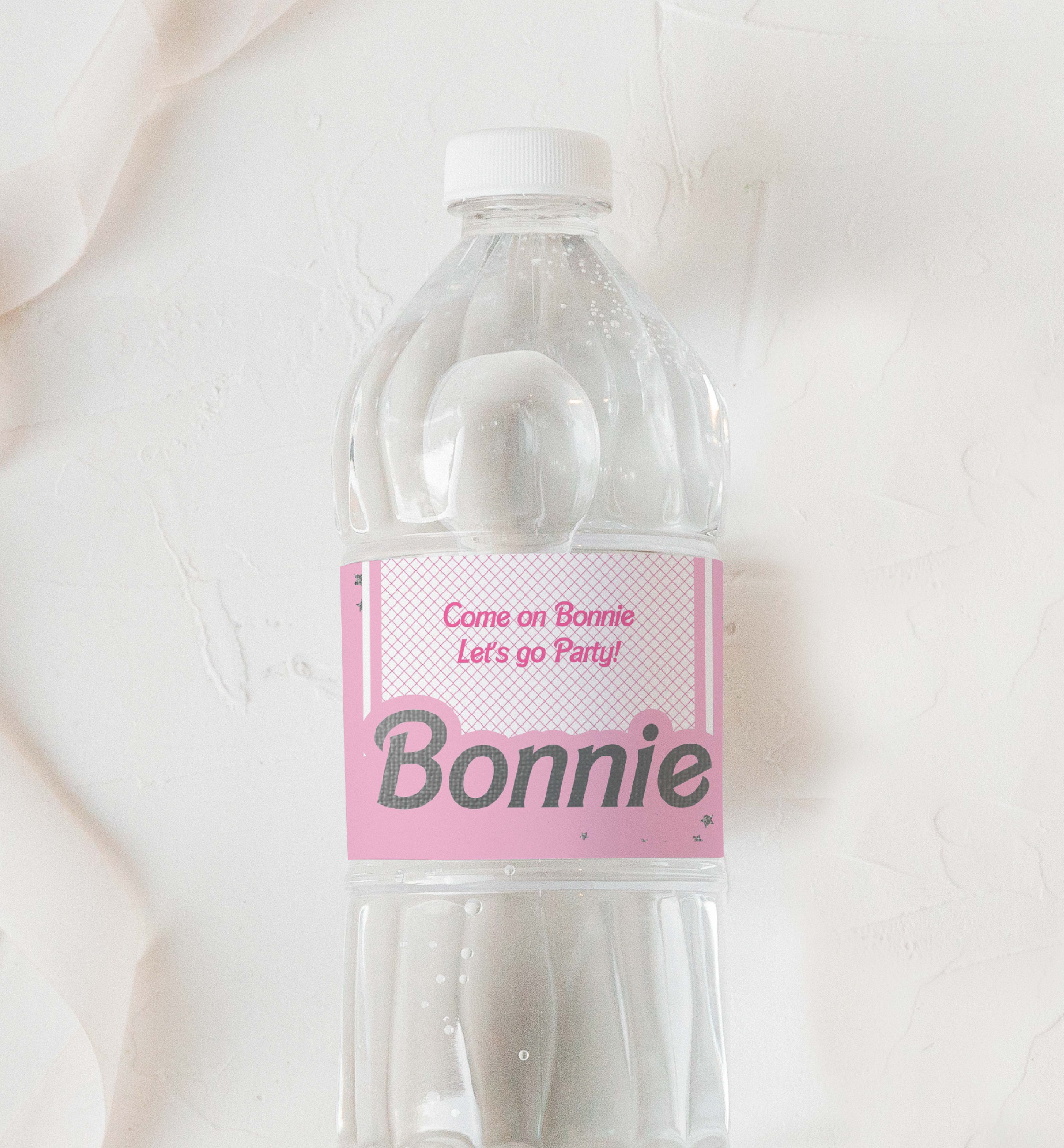 BAR-PNK-6-B2649 - BARBIE PARTY - PINK SILVER - WATER BOTTLE LABEL design preview