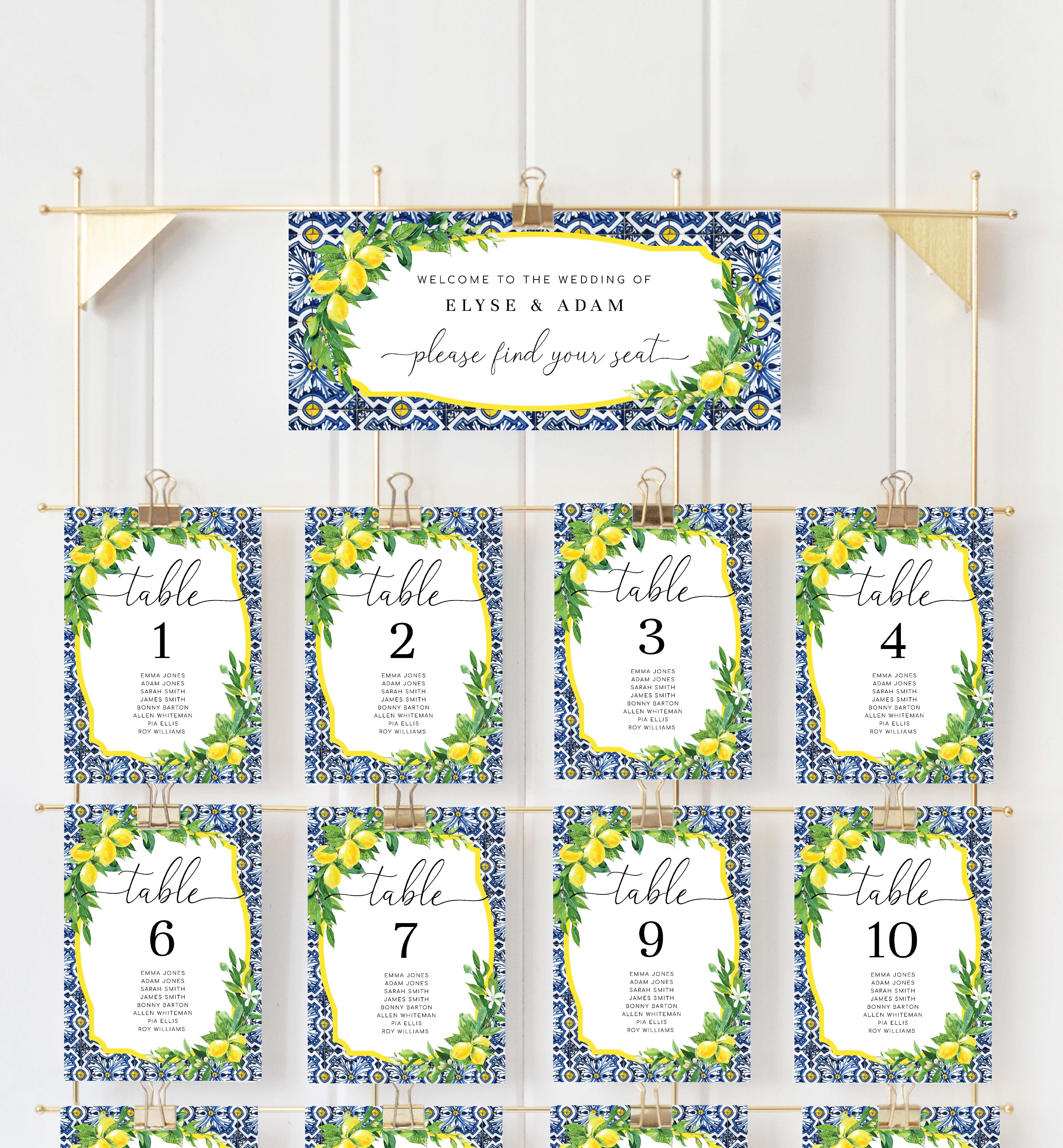 POS-BLY-9-B023 - POSITANO BLUE TILE - LEMONS - TABLE NUMBERS design preview