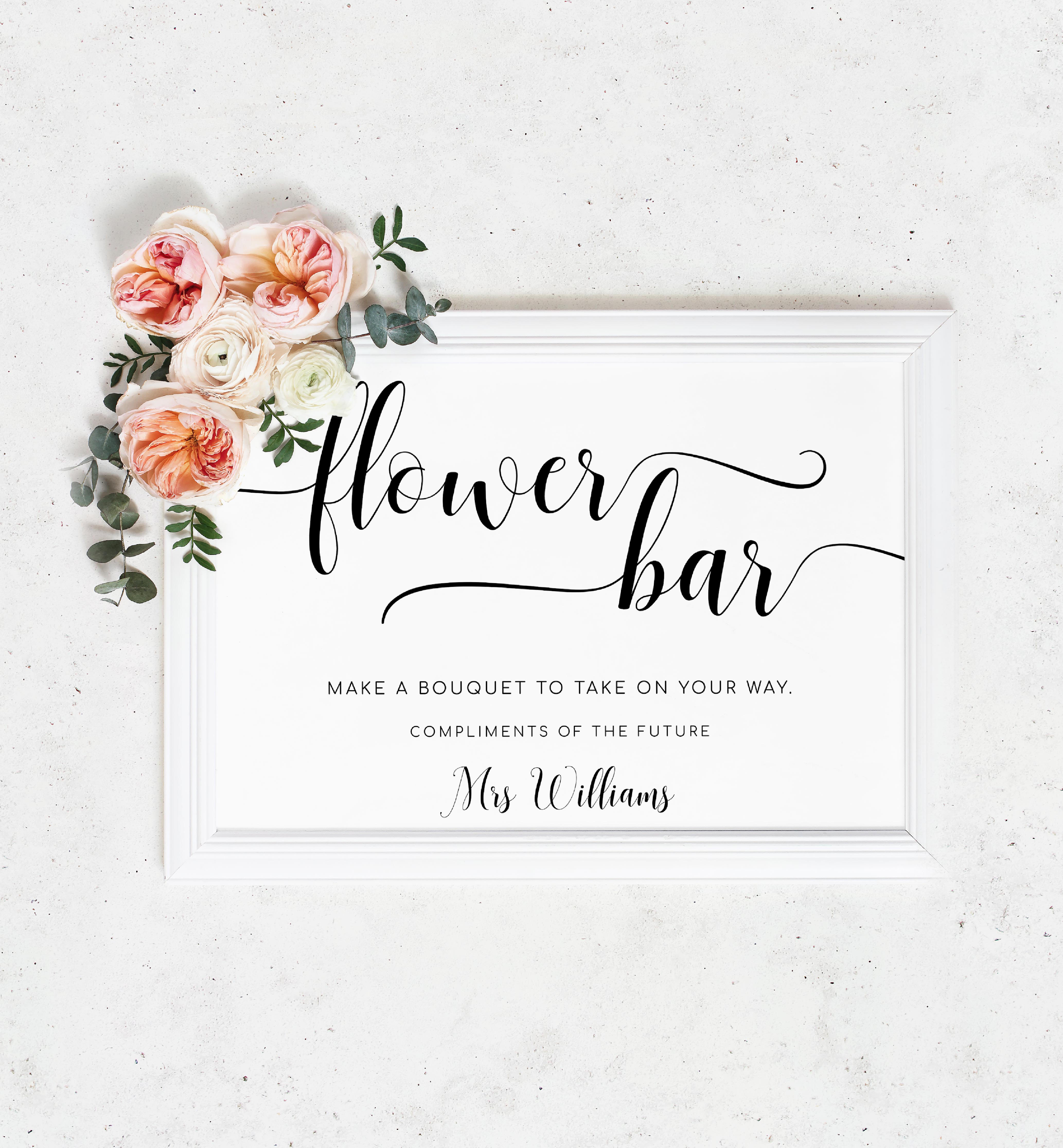 LEY-WHT-7-B1965 - LEYTON SCRIPT - WHITE - FLOWER BAR SIGN design preview