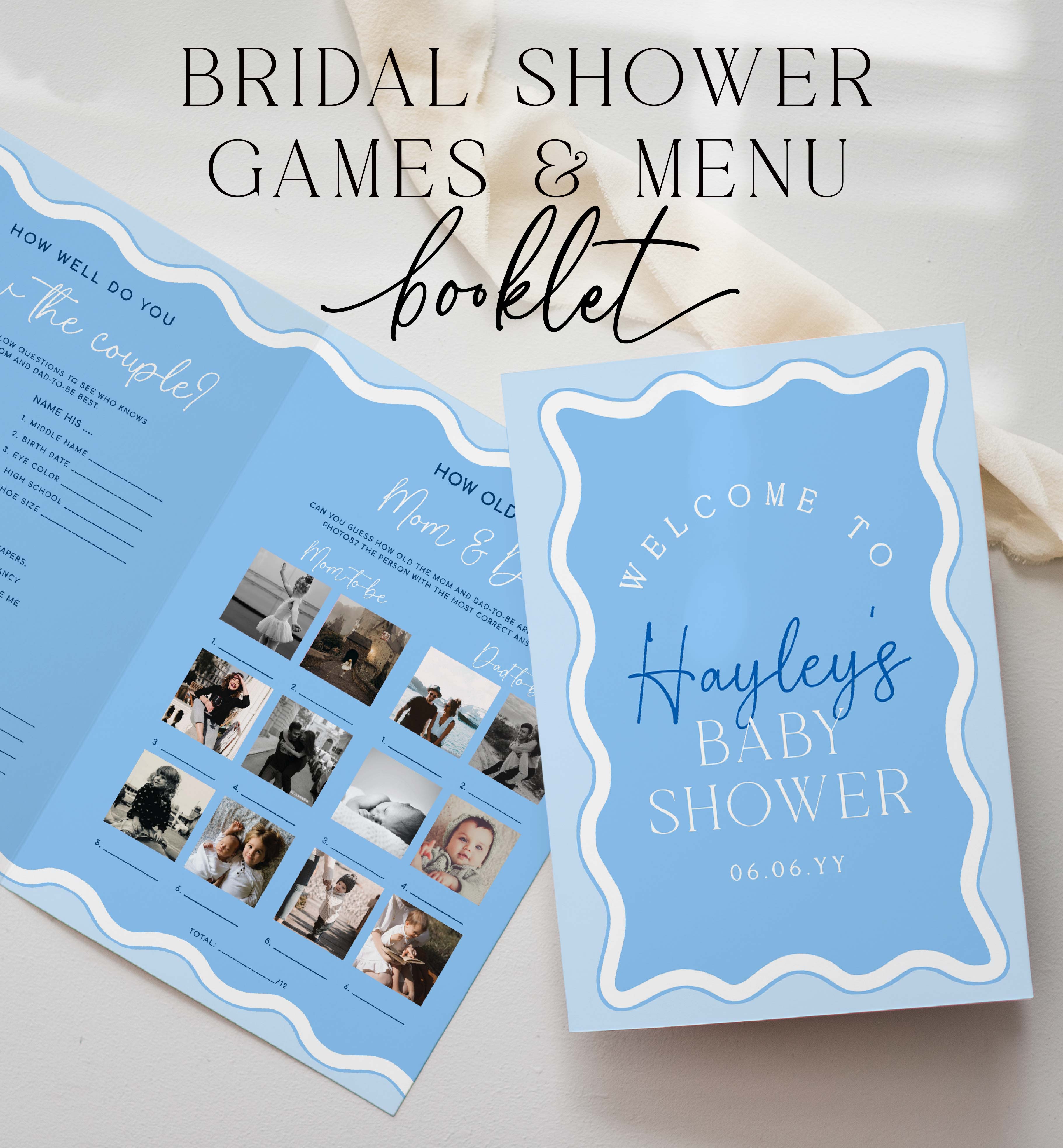 WAV-BLU-10-B3100 - WAVE - BLUE - BABY SHOWER GAME AND MENU BOOKLET design preview