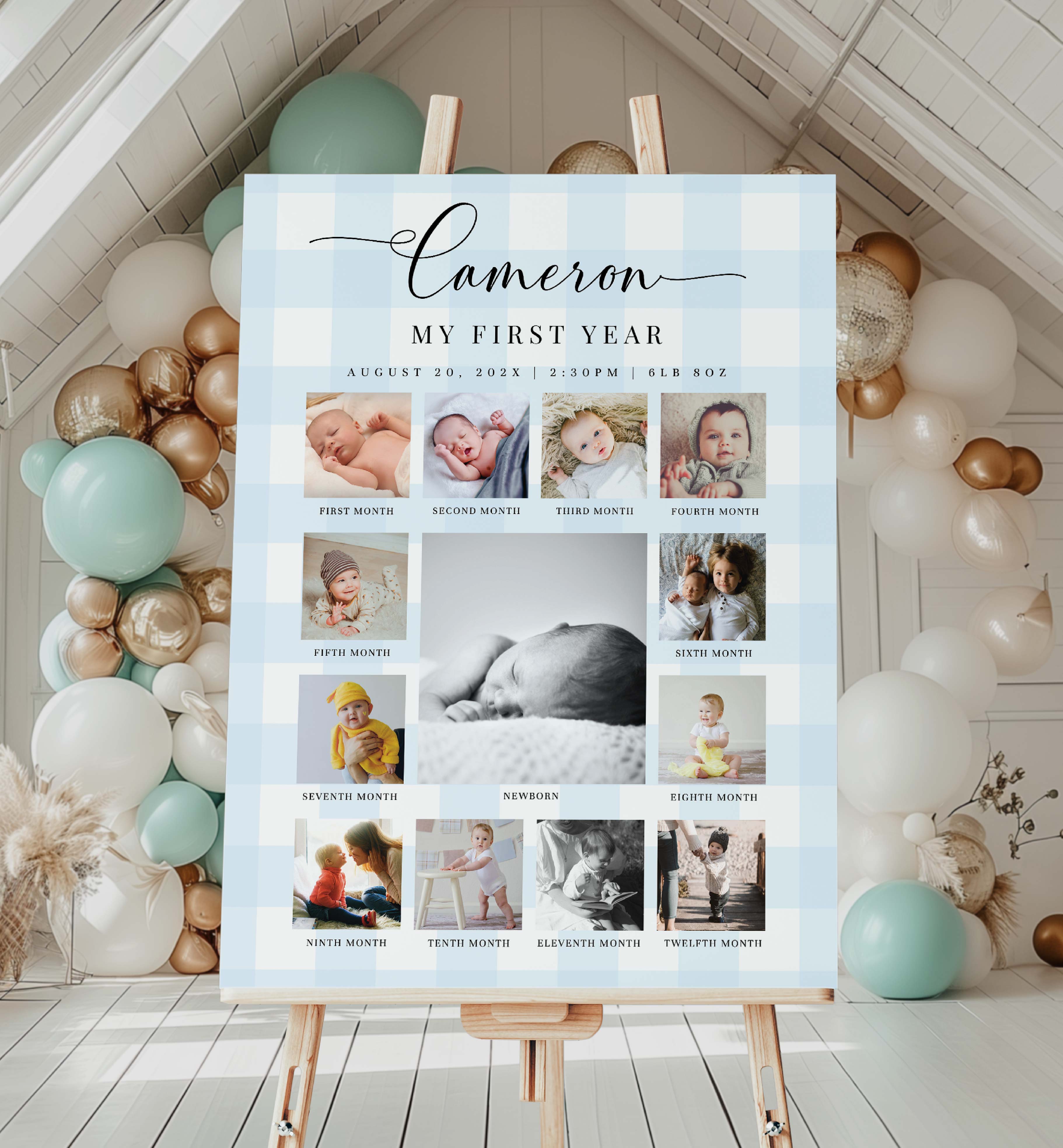 GIN-BLU-7-B2337 - GINGHAM - BLUE - PHOTO TIMELINE SIGN design preview
