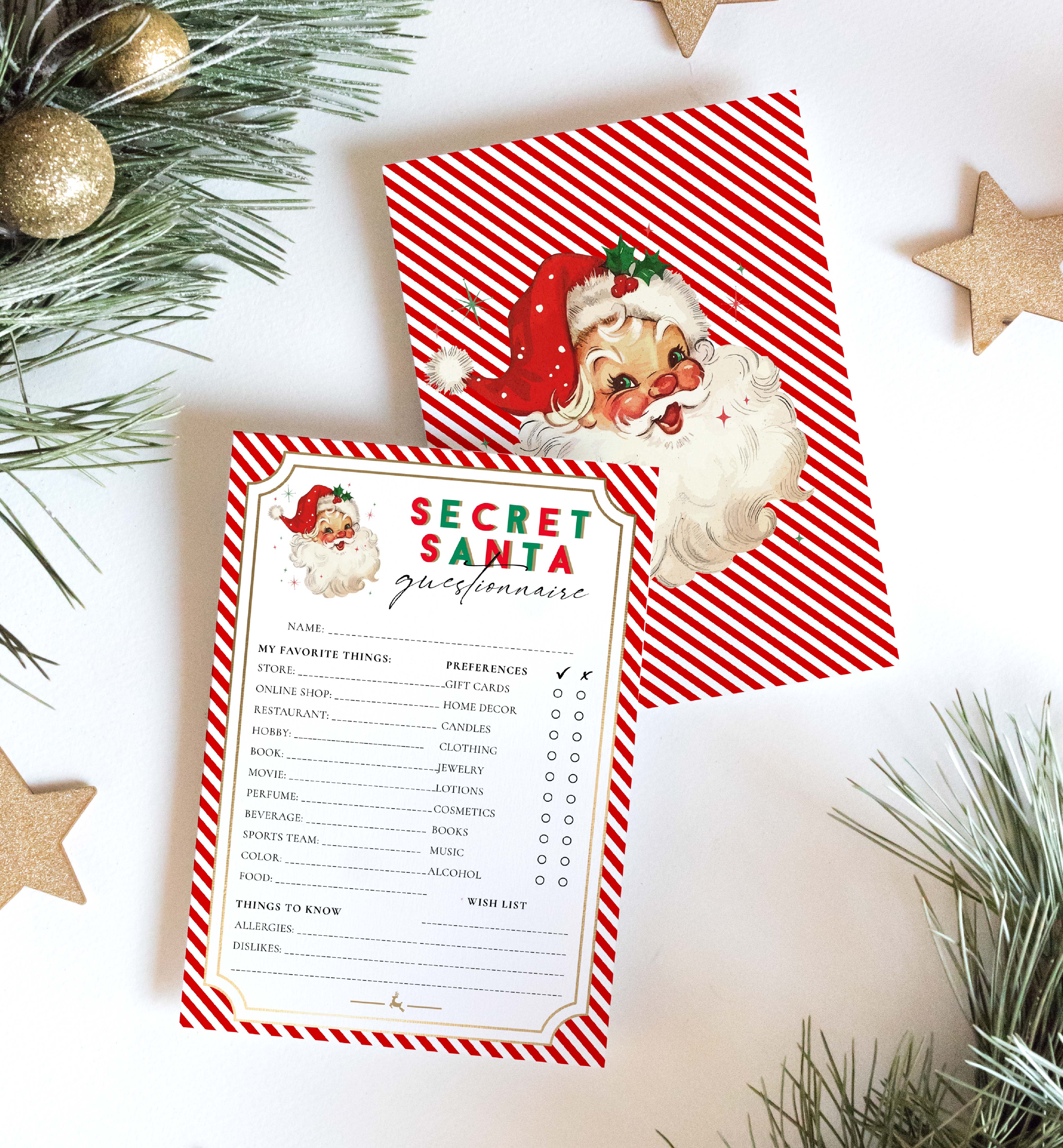 STR-RED-24-B2813 - STRIPE - RED - SECRET SANTA QUESTIONNAIRE design preview