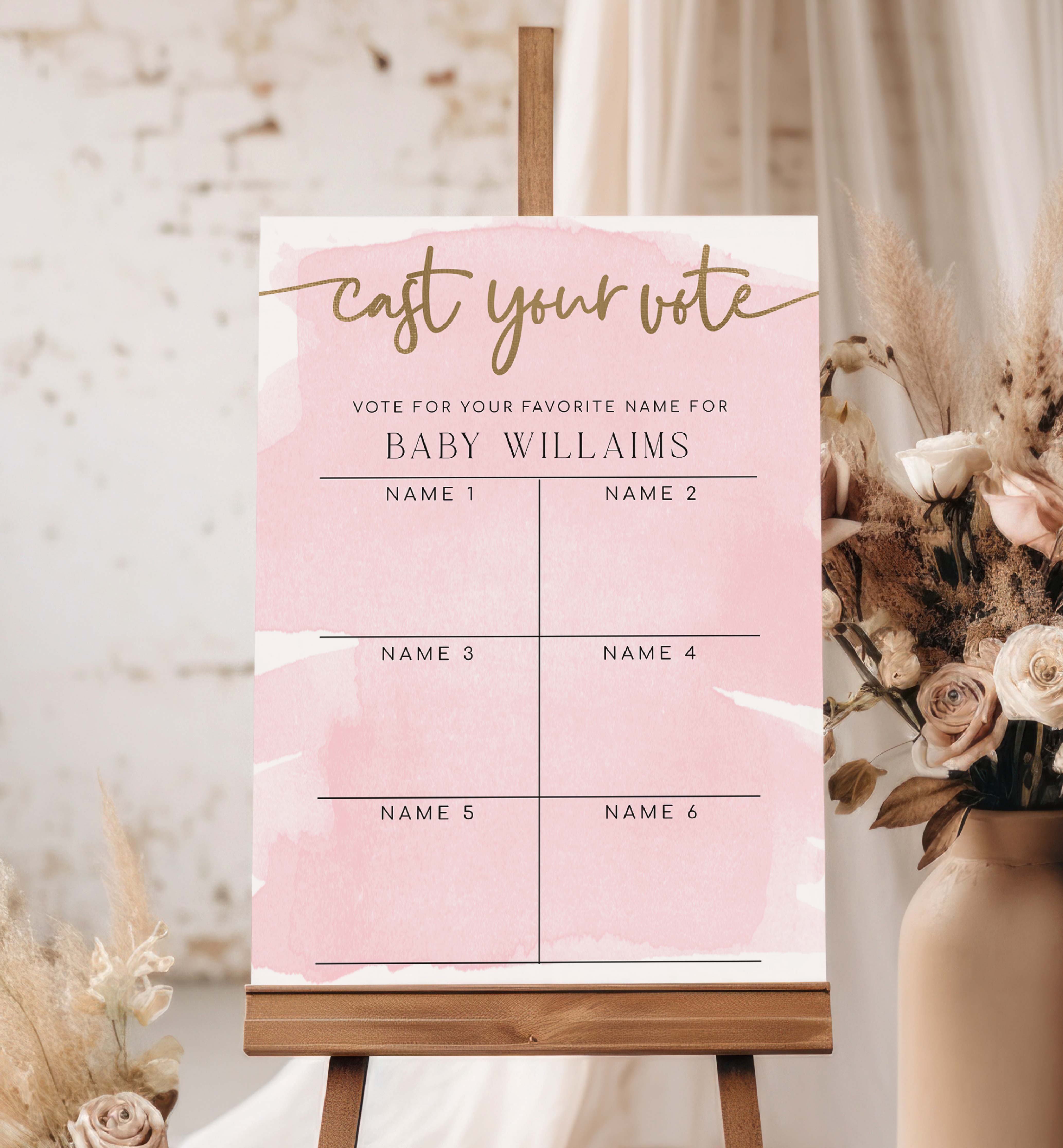 WAT-PNK-7-B3028 - WATERCOLOUR - PINK GOLD - NAME VOTING BOARD design preview