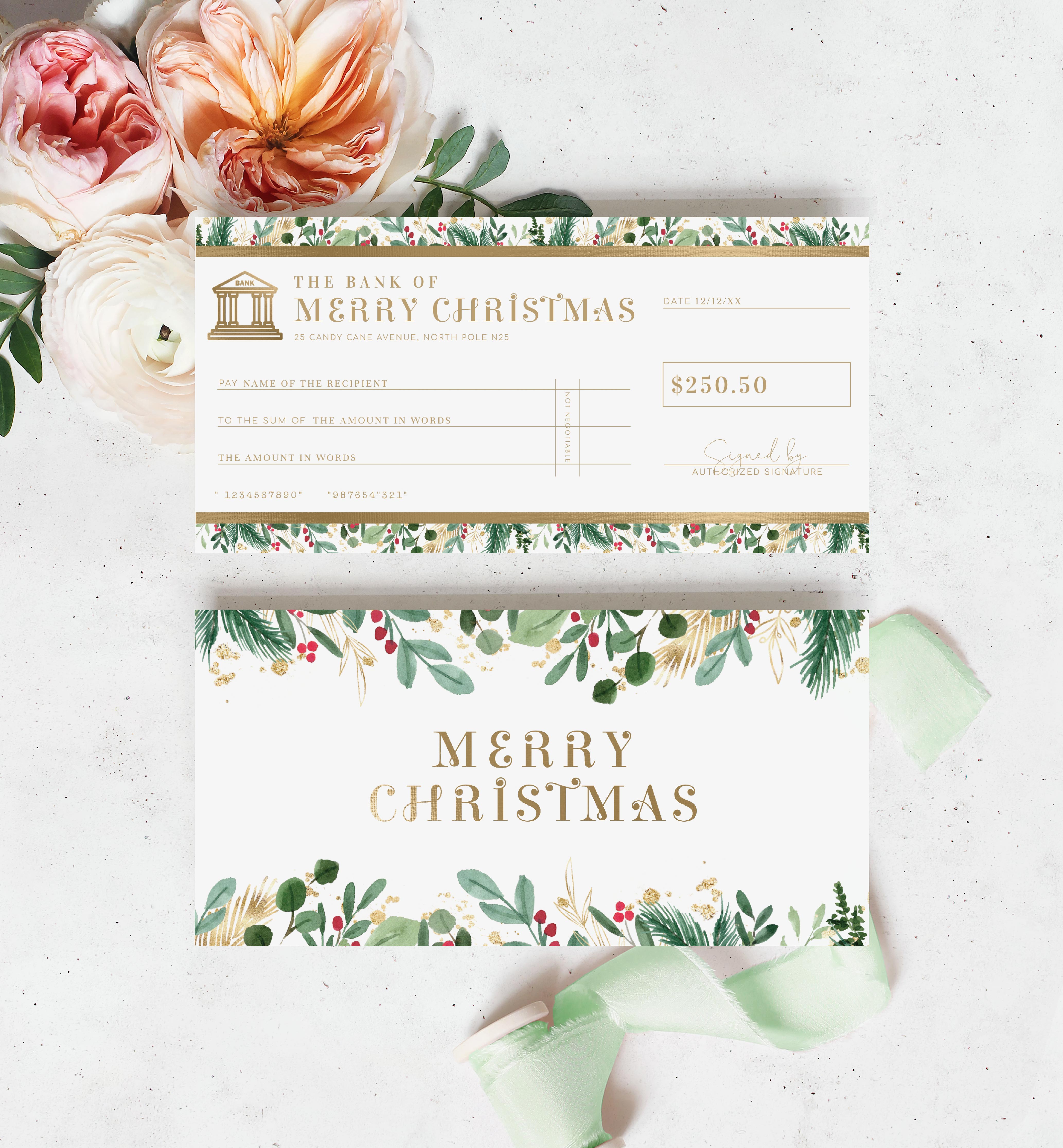 MER-WHT-14-B2407 - MERRIMENT CHRISTMAS - WHITE - CHRISTMAS CHEQUE CERTIFICATE design preview