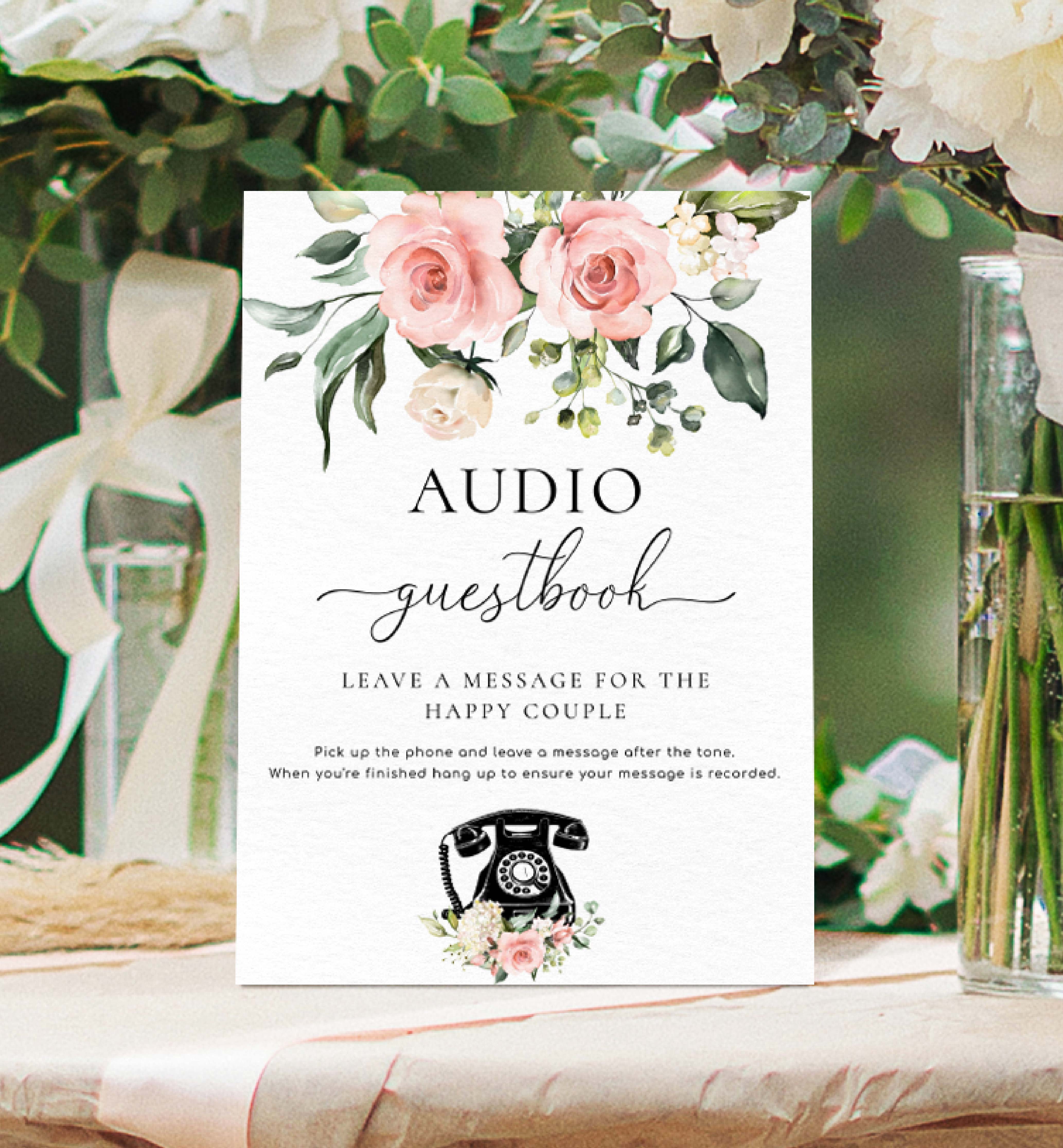 DAR-PNK-7-B2798 - DARCY FLORAL - PINK - AUDIO GUEST BOOK SIGN design preview