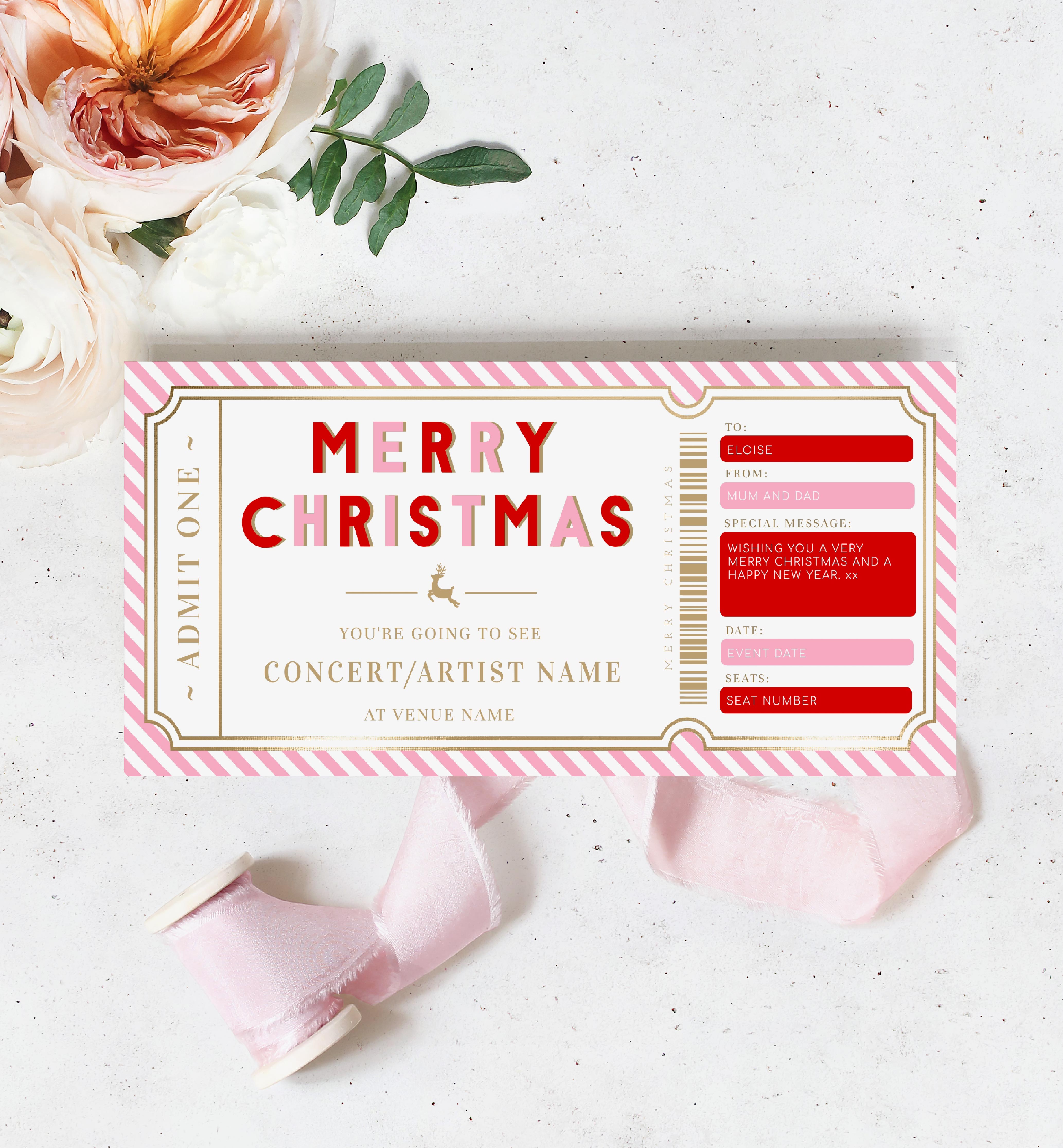 STR-PKR-14-B2417 - STRIPE - PINK RED - CHRISTMAS CONCERT GIFT CERTIFICATE design preview
