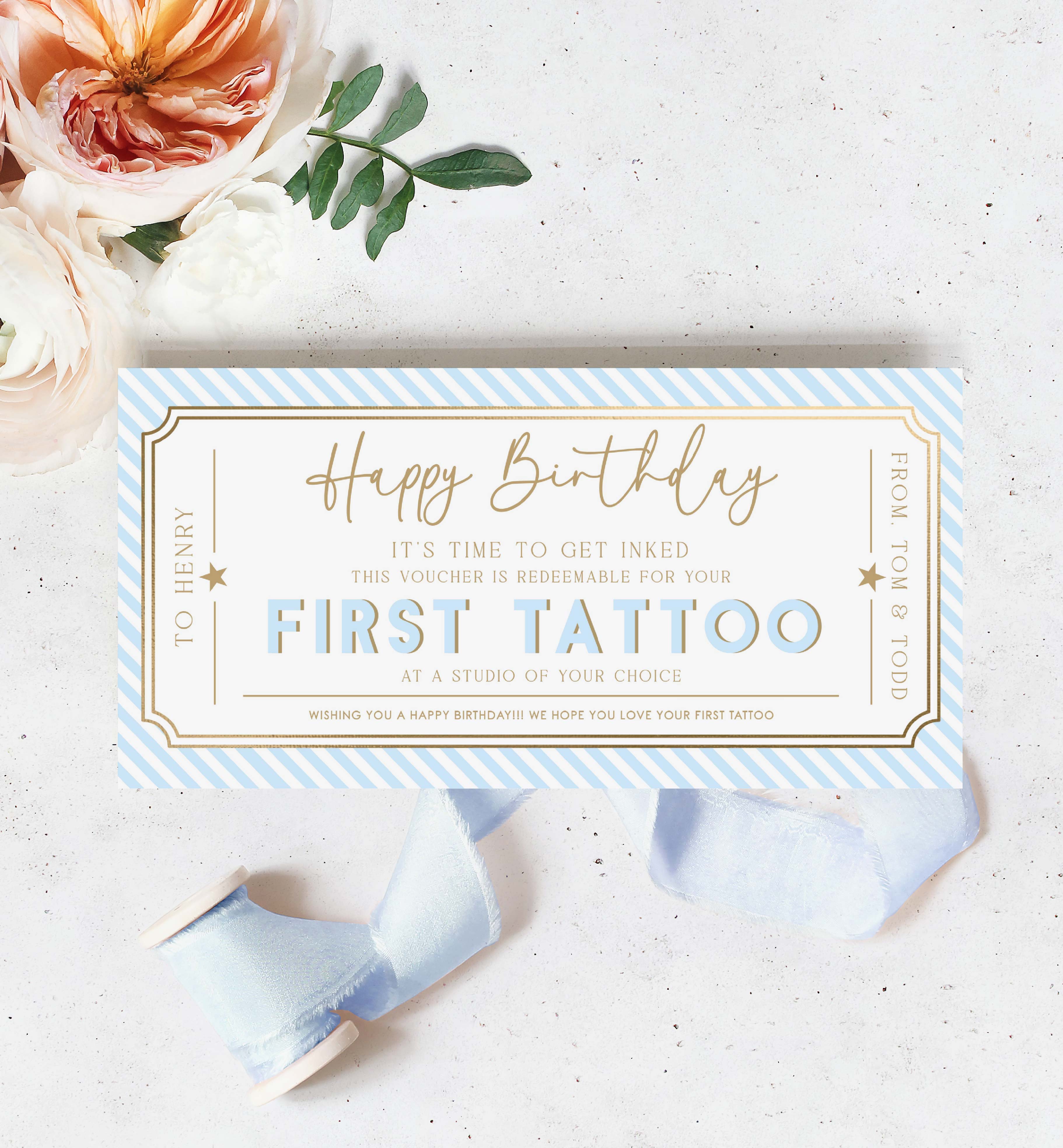 STR-BLU-14-B3870 - STRIPE - BLUE - FIRST TATTOO GIFT CERTIFICATE design preview