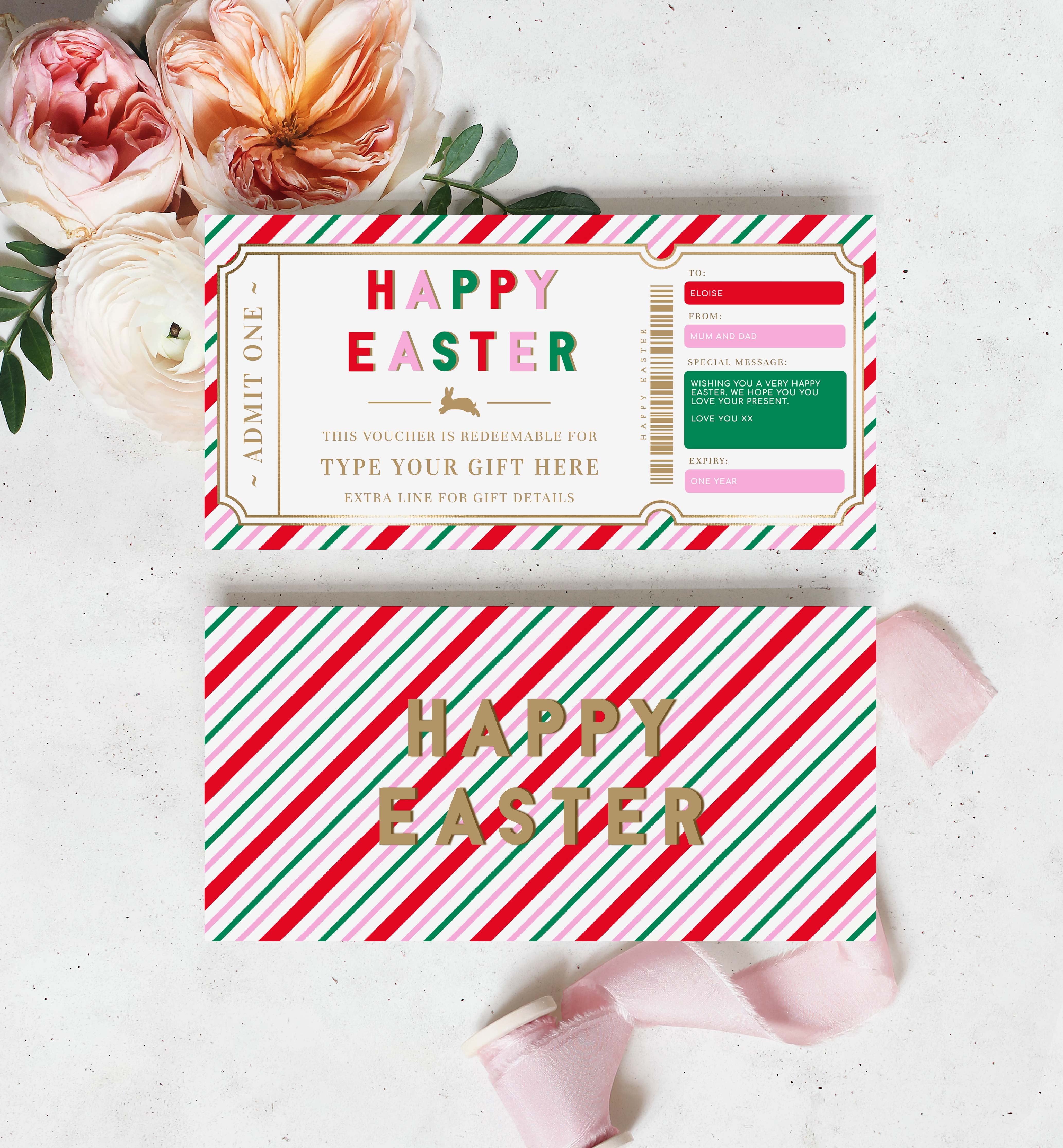 STR-PKM-14-B2610 - STRIPE - PINK MULTI - EASTER GIFT CERTIFICATE design preview