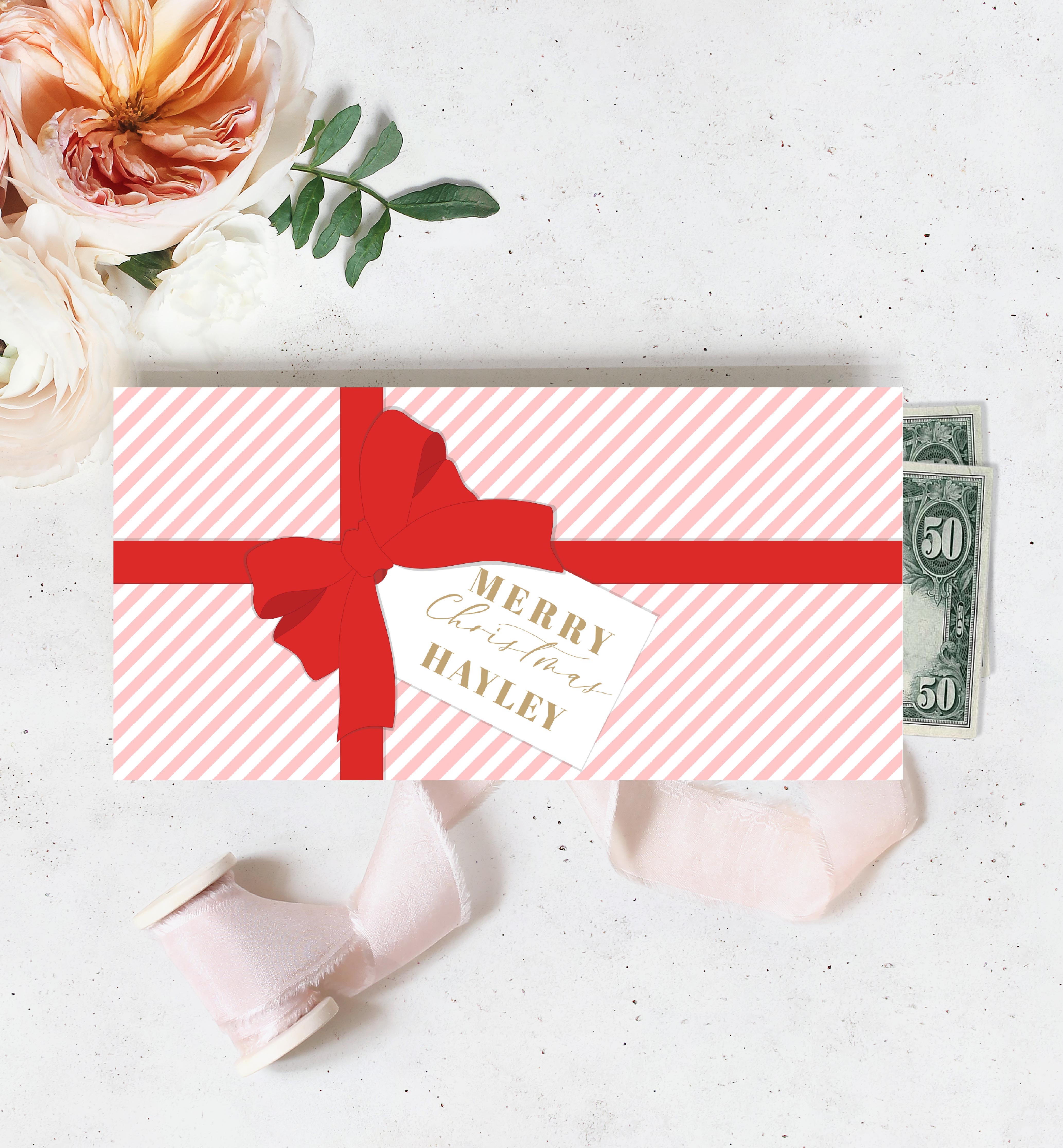 STR-RPK-14-B2408 - STRIPE - RED PINK - CHRISTMAS BOW MONEY WALLET design preview