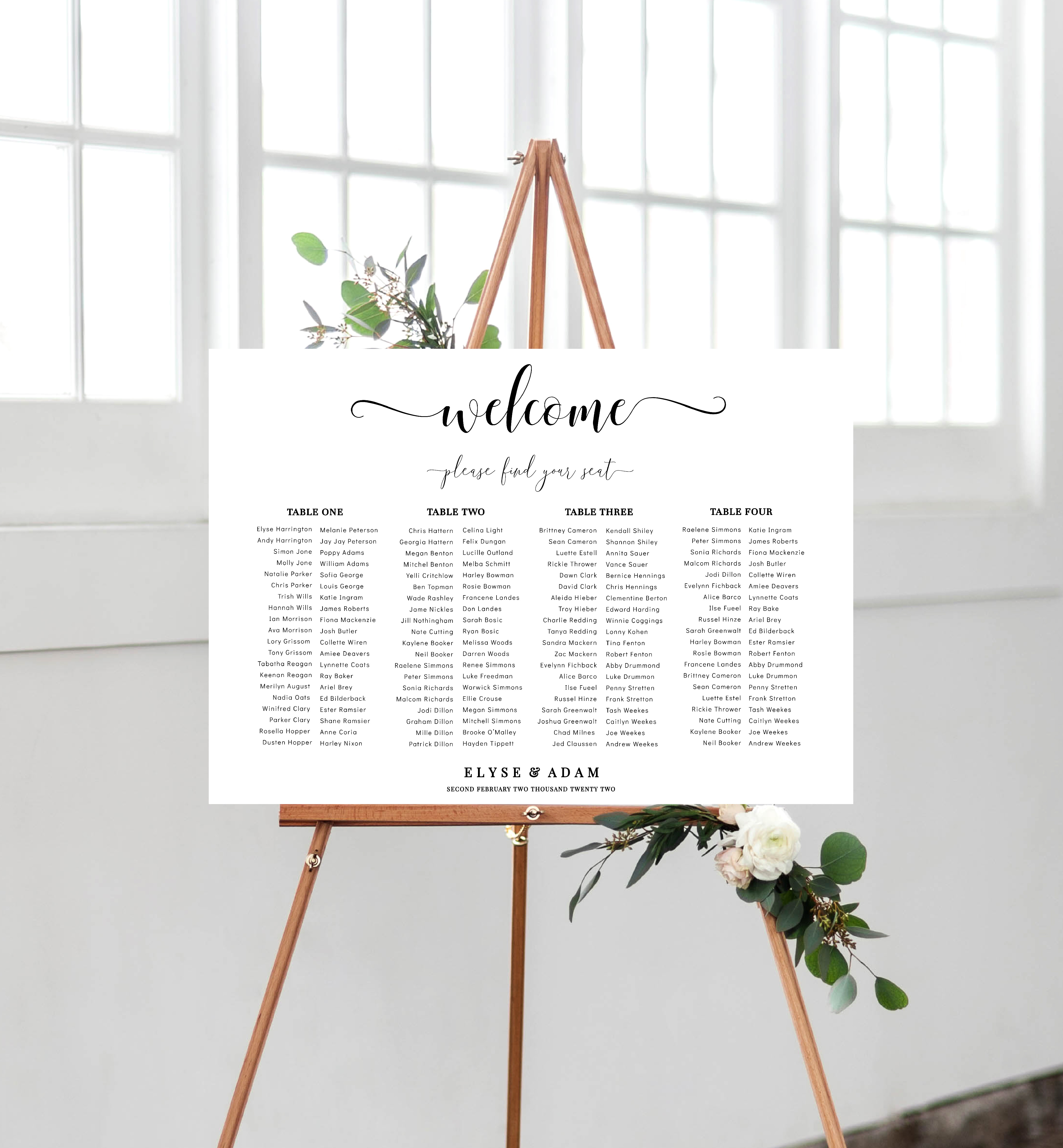 LEY-WHT-4-B975 - LEYTON SCRIPT - BLACK WHITE - SEATING CHART design preview