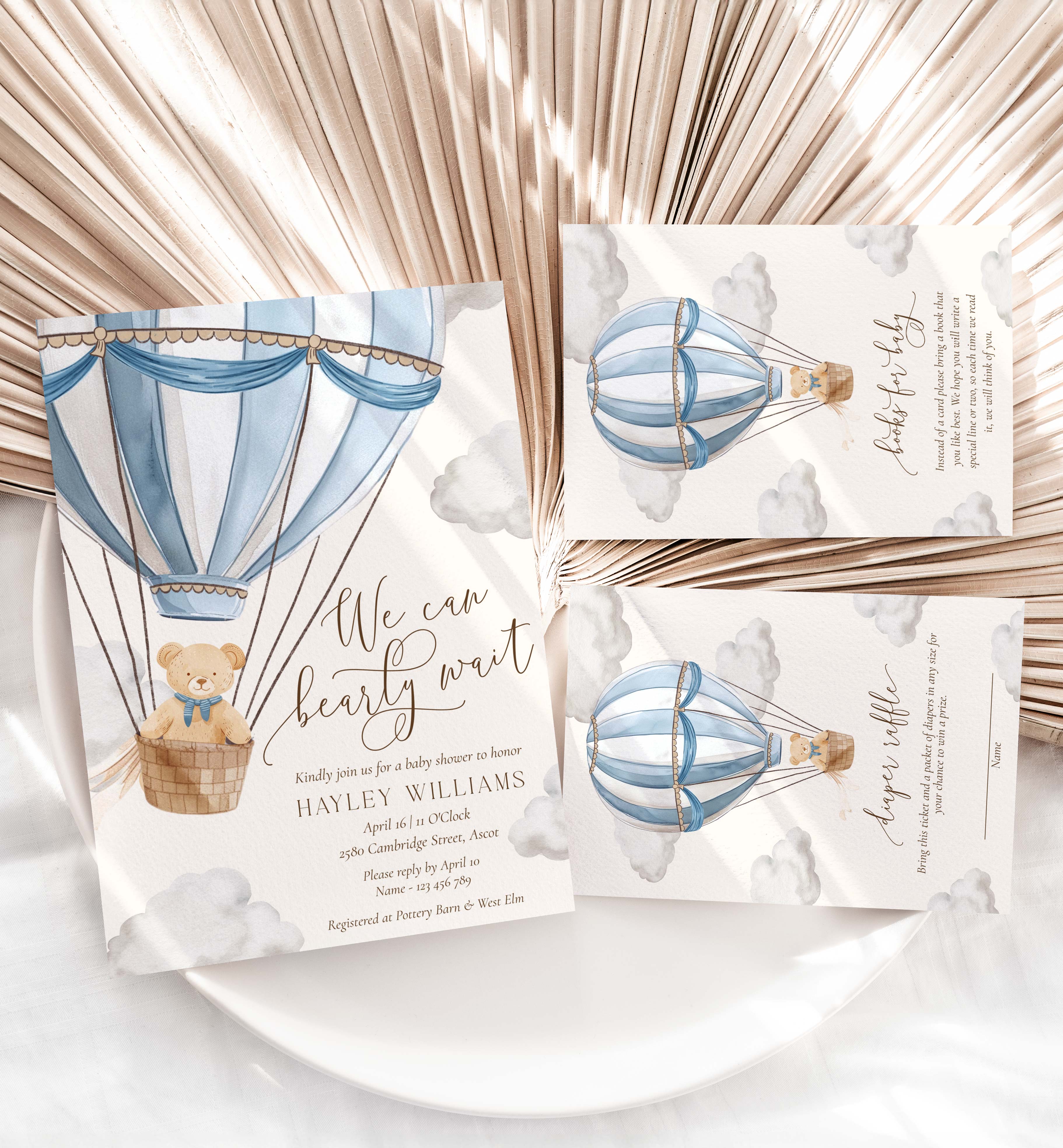BER-BLU-1-B3547 - BEARLY WAIT - BLUE - BABY SHOWER INVITATION SUITE design preview