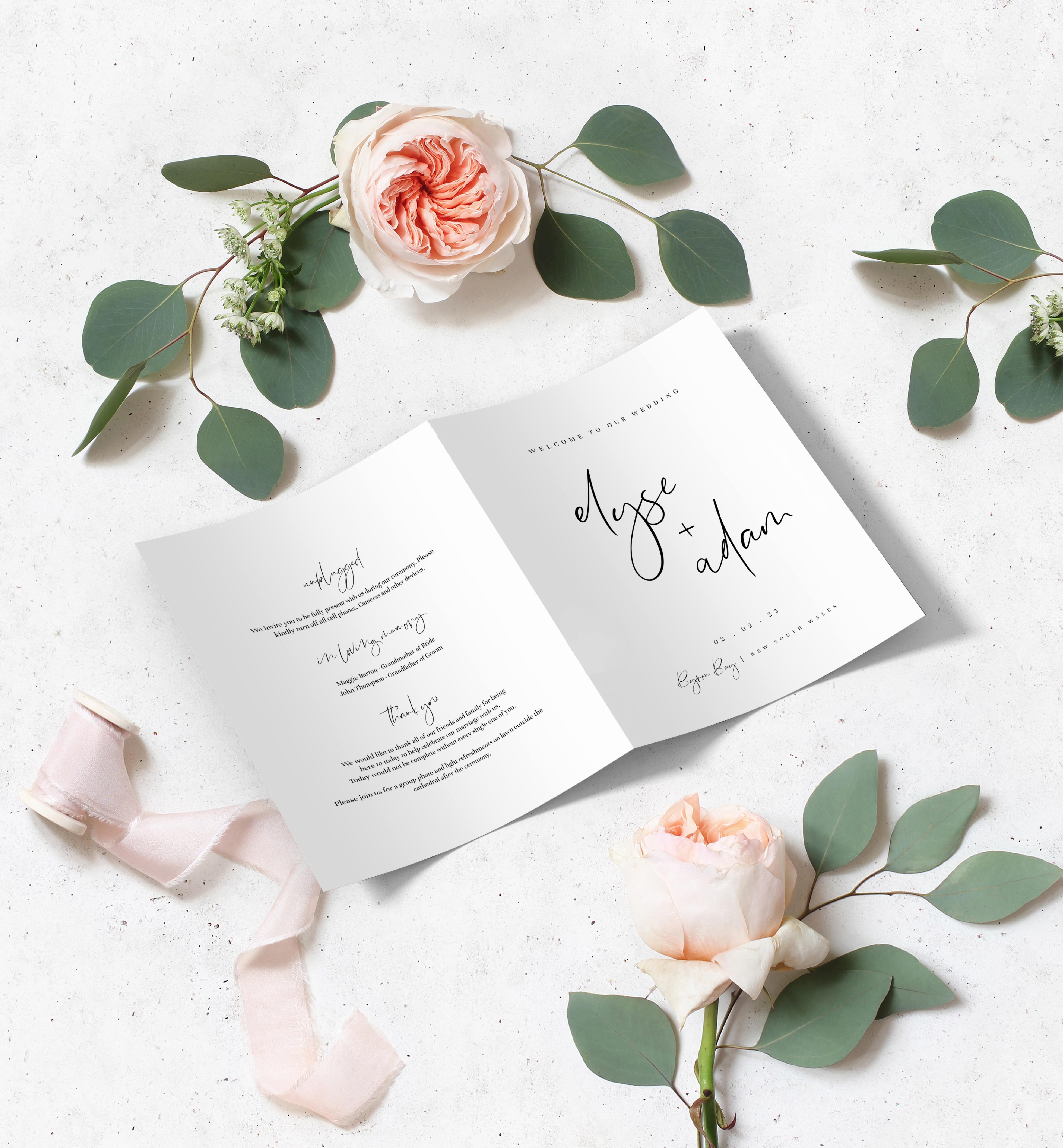 GIG-WHT-11-B1261 - GIGI SCRIPT - WHITE - SINGLE FOLD WEDDING PROGRAM design preview