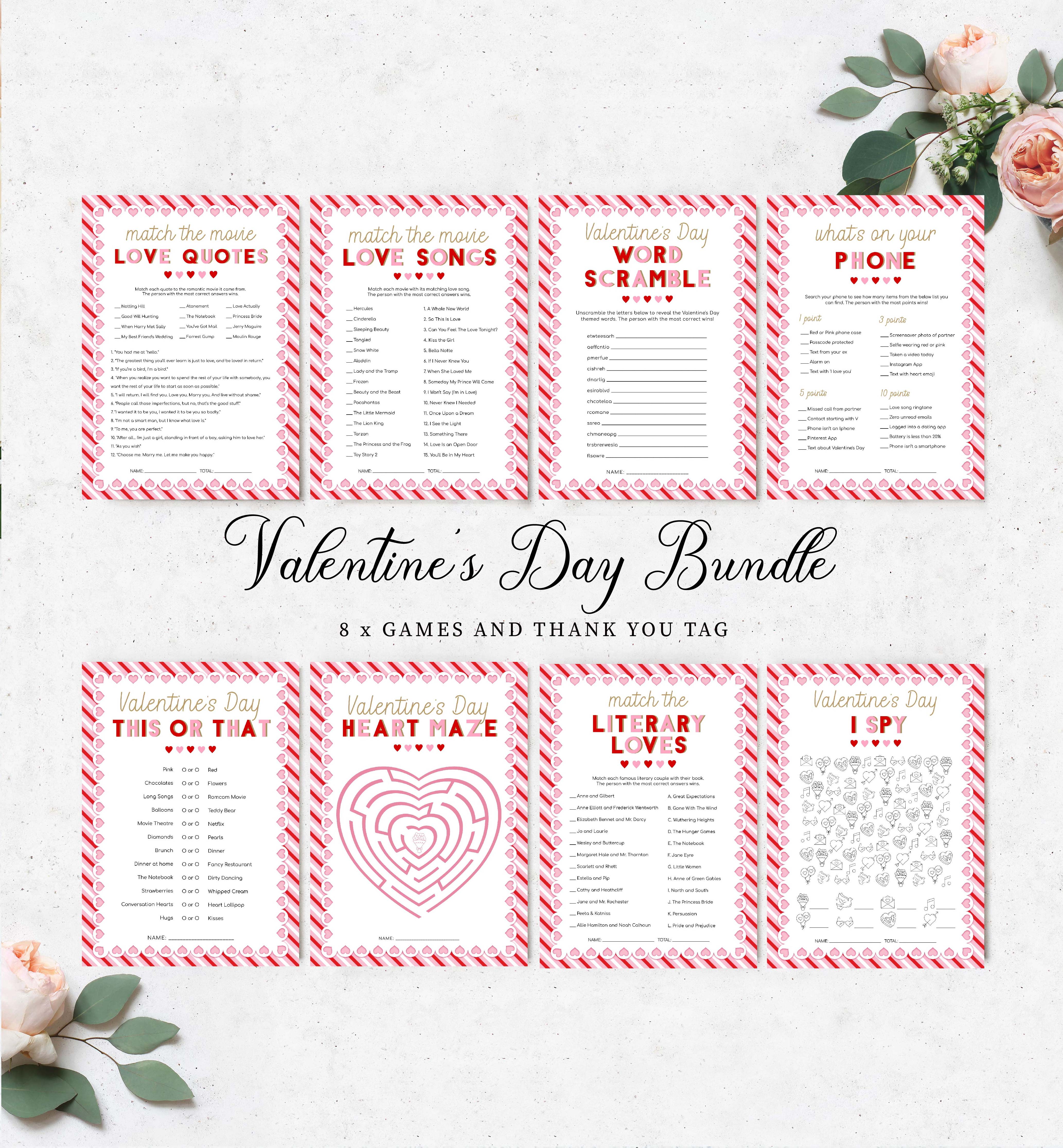 STR-PNK-10-B3015 - STRIPE - PINK GOLD - VALENTINE'S DAY GAMES BUNDLE design preview