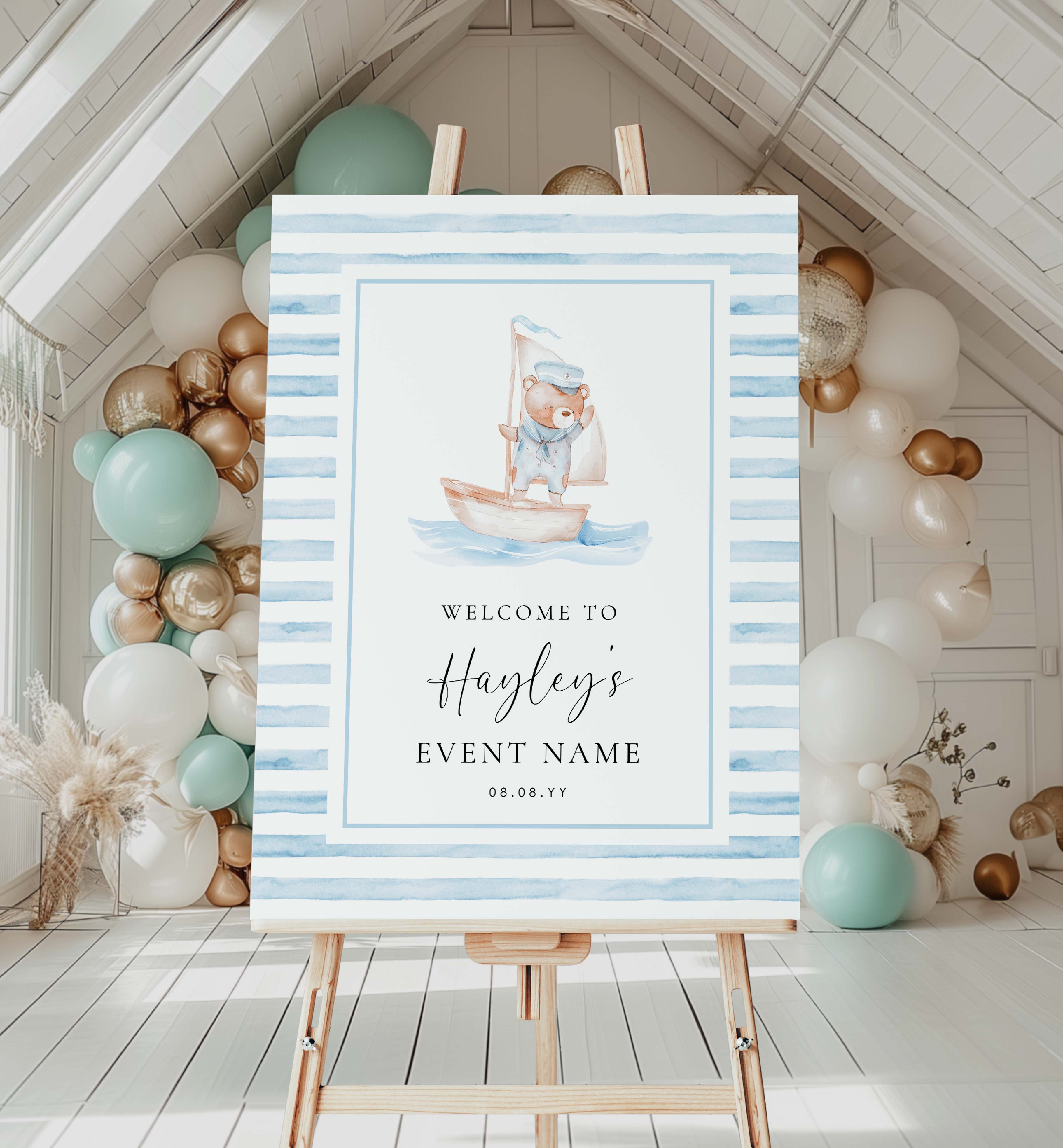 SBR-BLW-3-B3388 - SAILOR BEAR - BLUE WHITE - WELCOME SIGN design preview