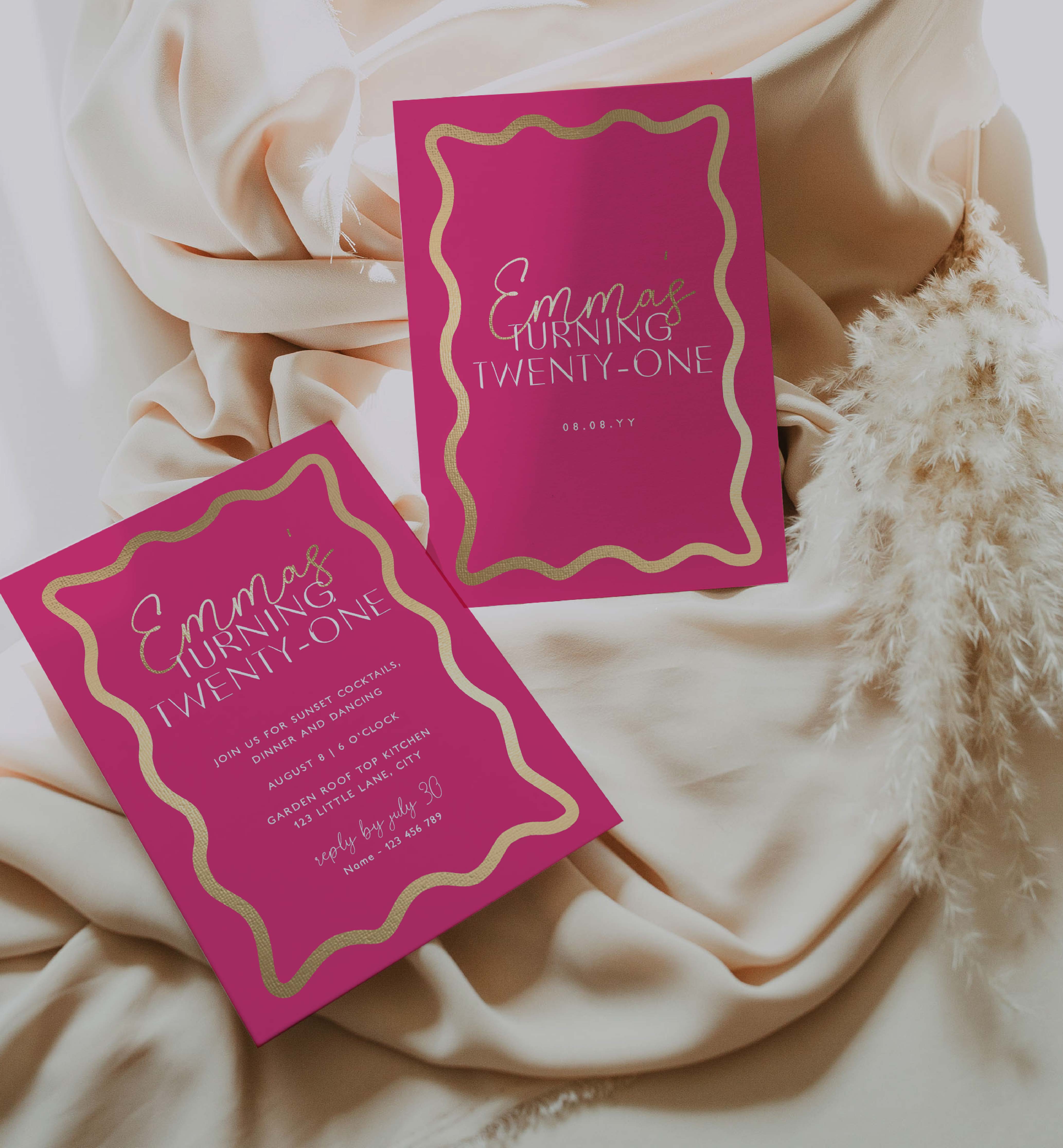 WAV-HPK-1-B2728 - HOT PINK GOLD - BIRTHDAY INVITATION - TWENTY-ONE design preview