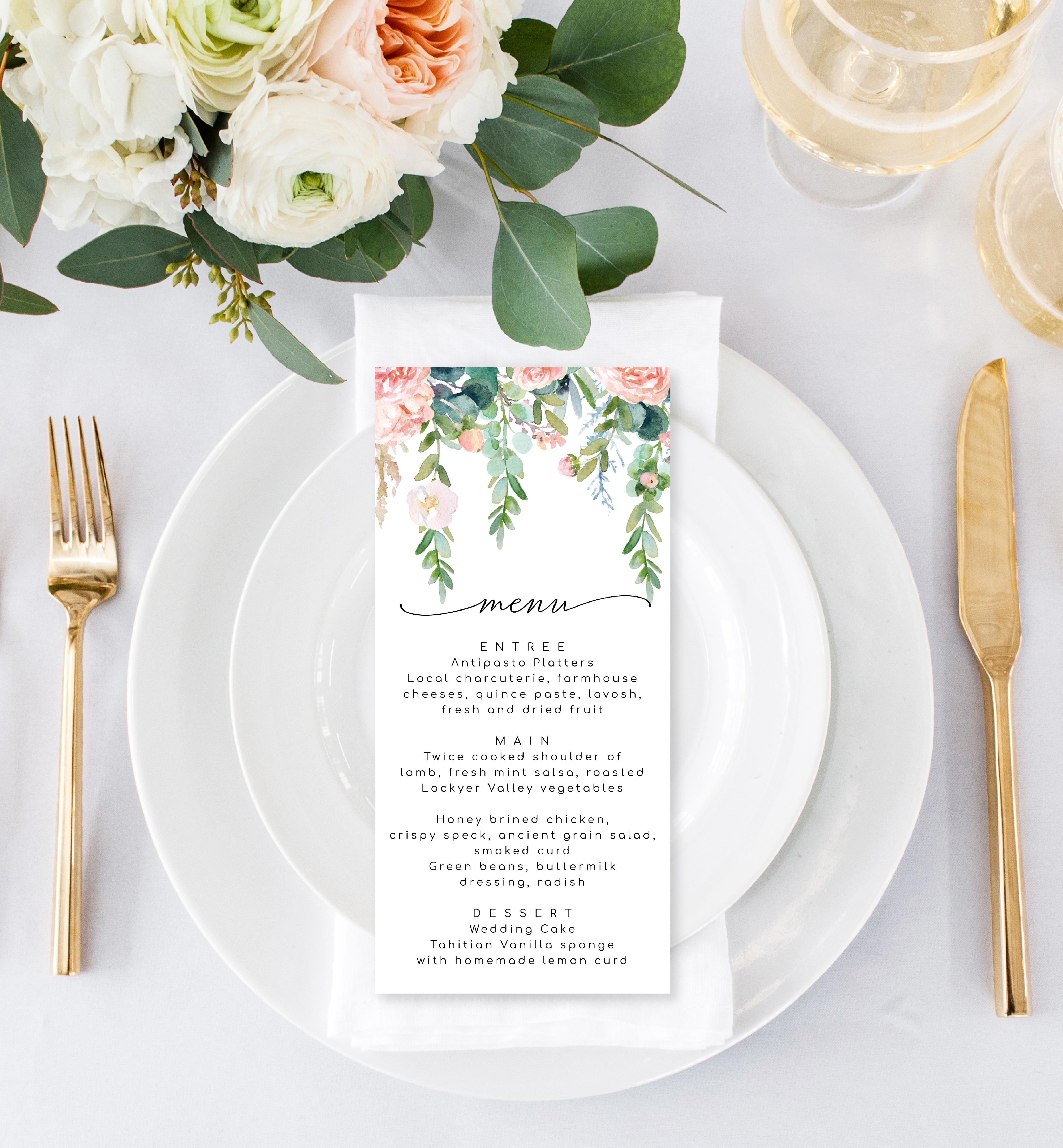 AFB-WHT-12-B496 - AFTERNOON BLOOMS - WHITE - MENU design preview
