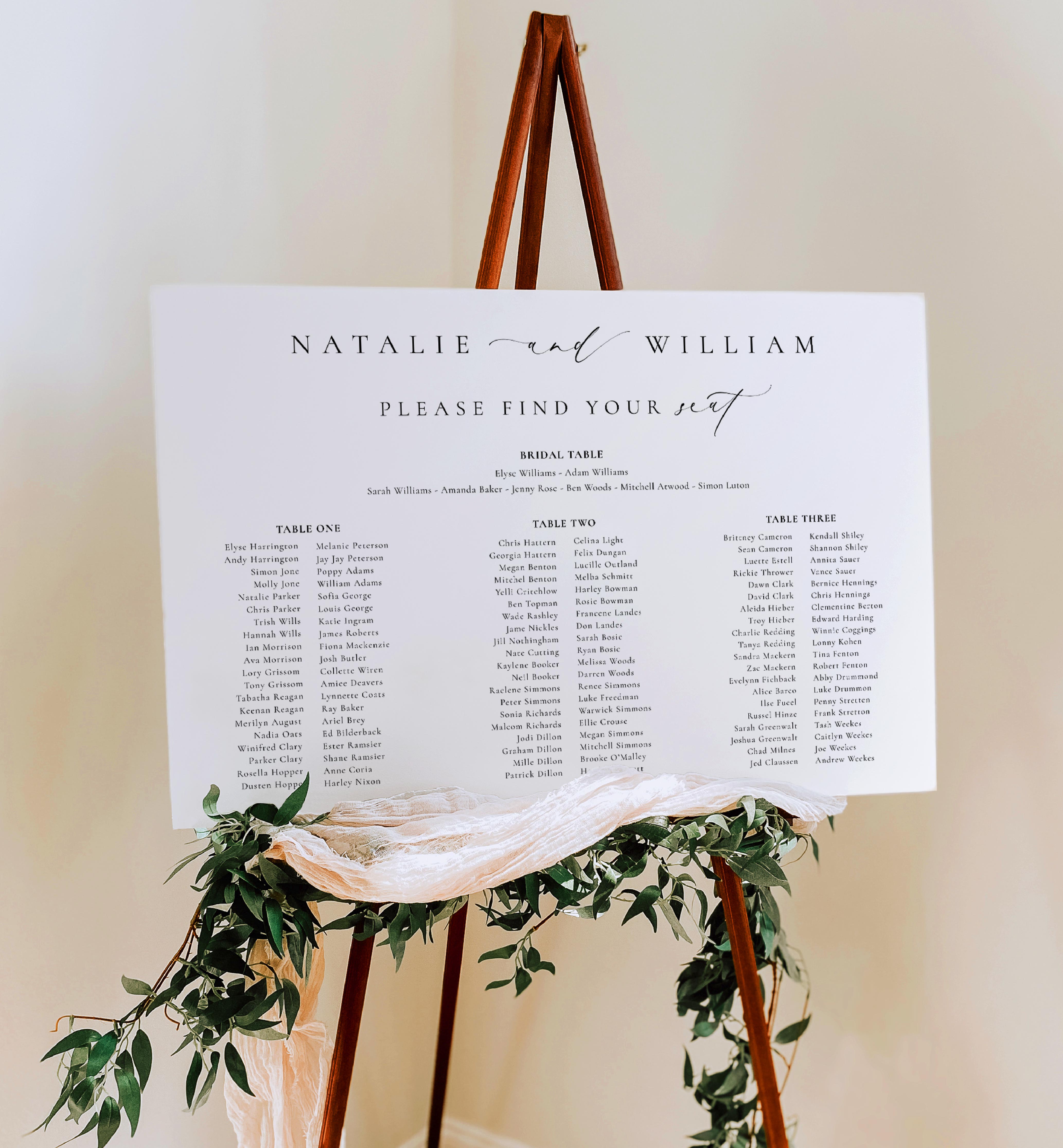 ELE-WHT-4-B2491 - ELLESMERE - WHITE - SEATING CHART - LANDSCAPE - 3 BANQUET TABLES design preview