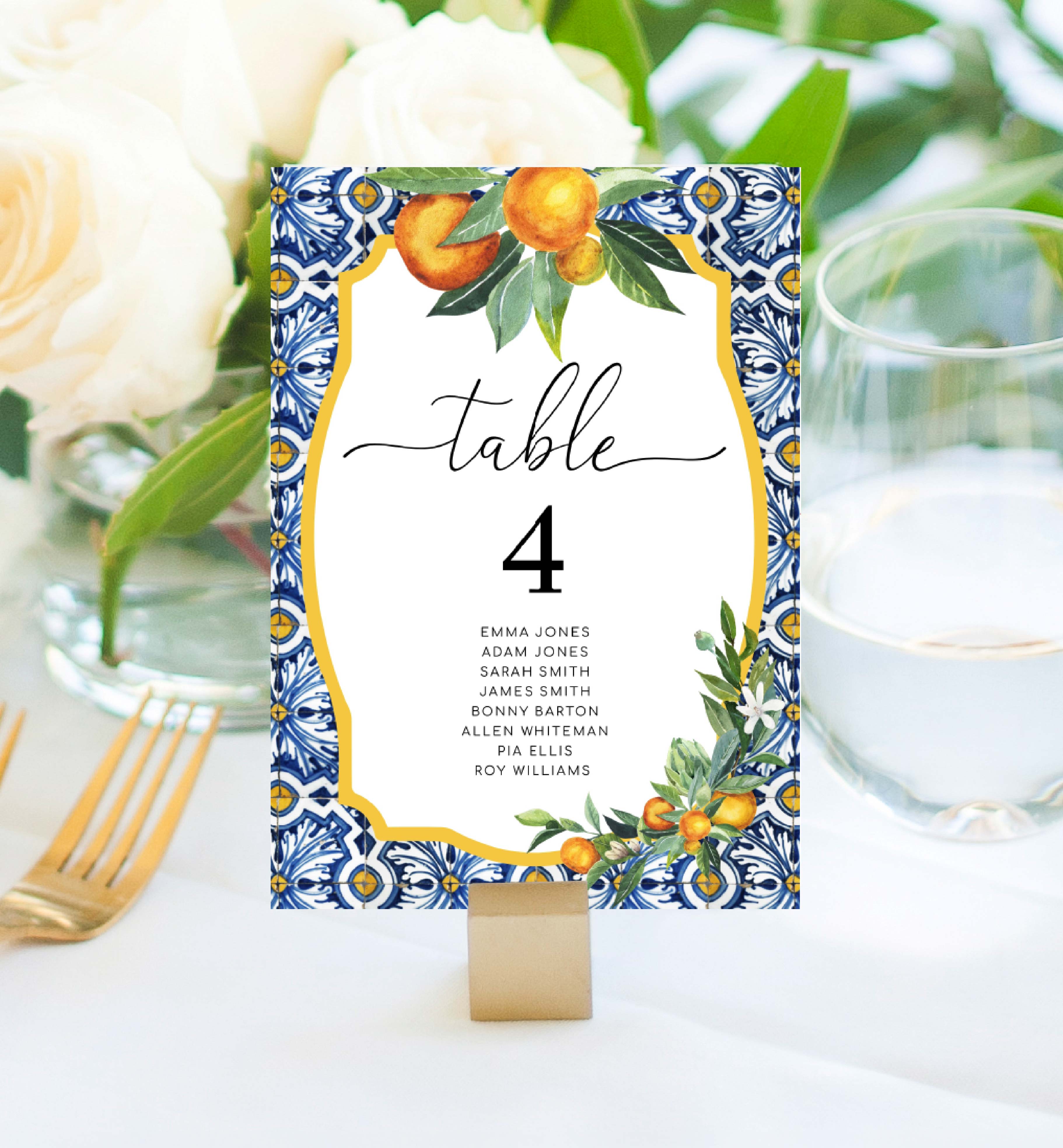 POS-BLO-9-B023 - POSITANO BLUE TILE - ORANGES - TABLE NUMBERS design preview