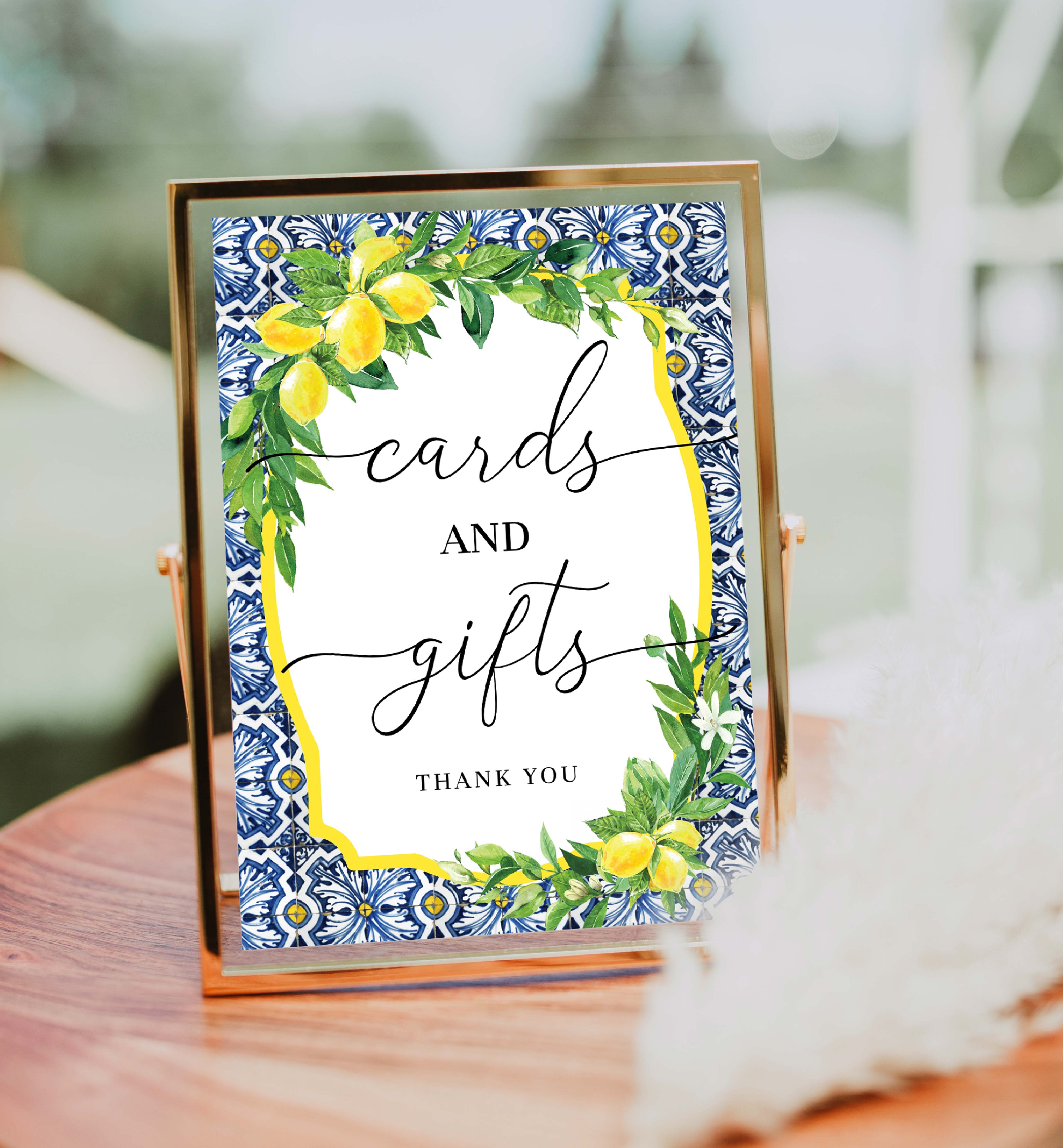 POS-BLY-7-B1473 - POSITANO BLUE TILE - LEMONS - CARDS AND GIFTS SIGN design preview