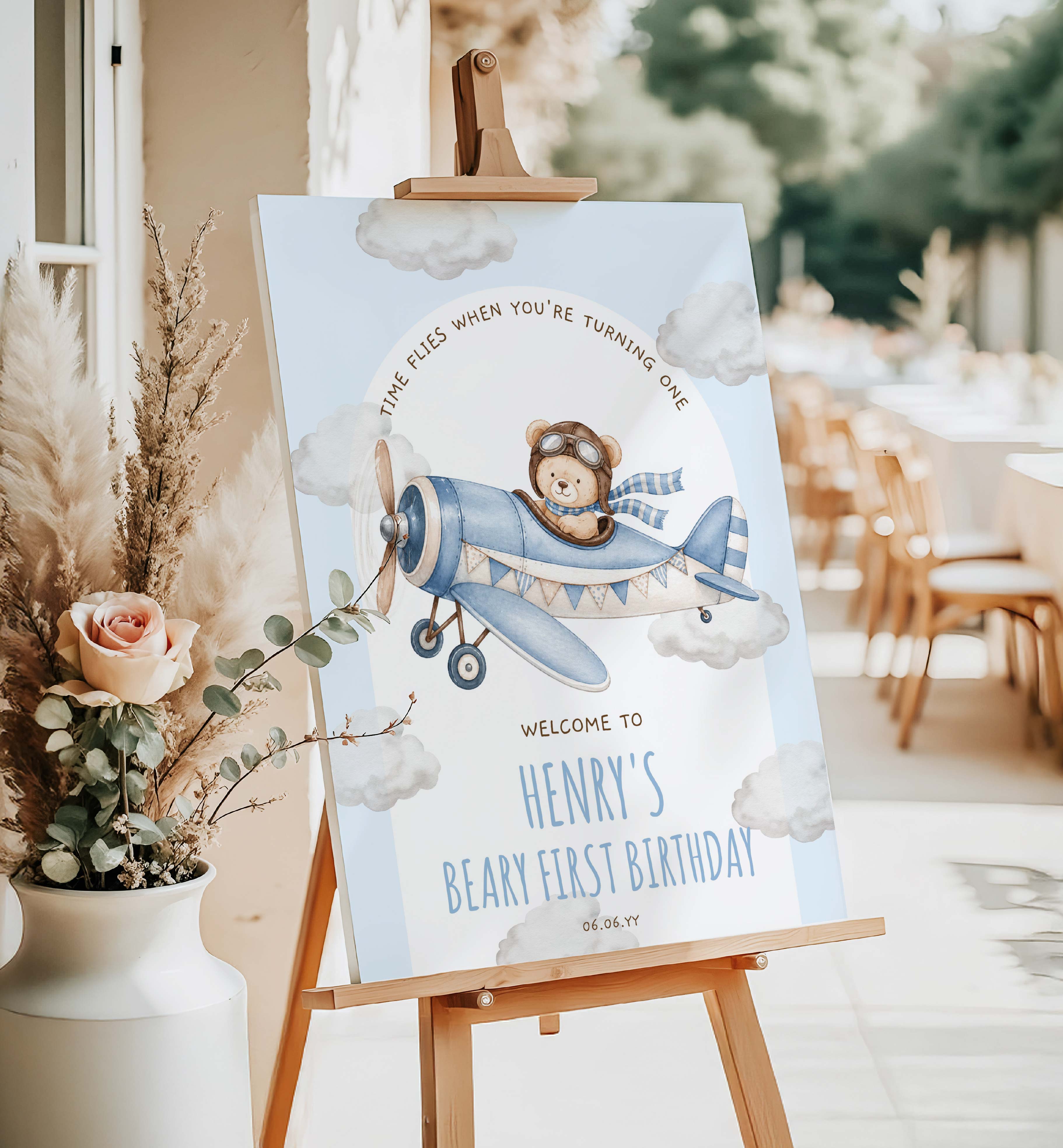 BRP-BLU-3-B3852 - BEAR PLANE - BLUE - WELCOME SIGN design preview