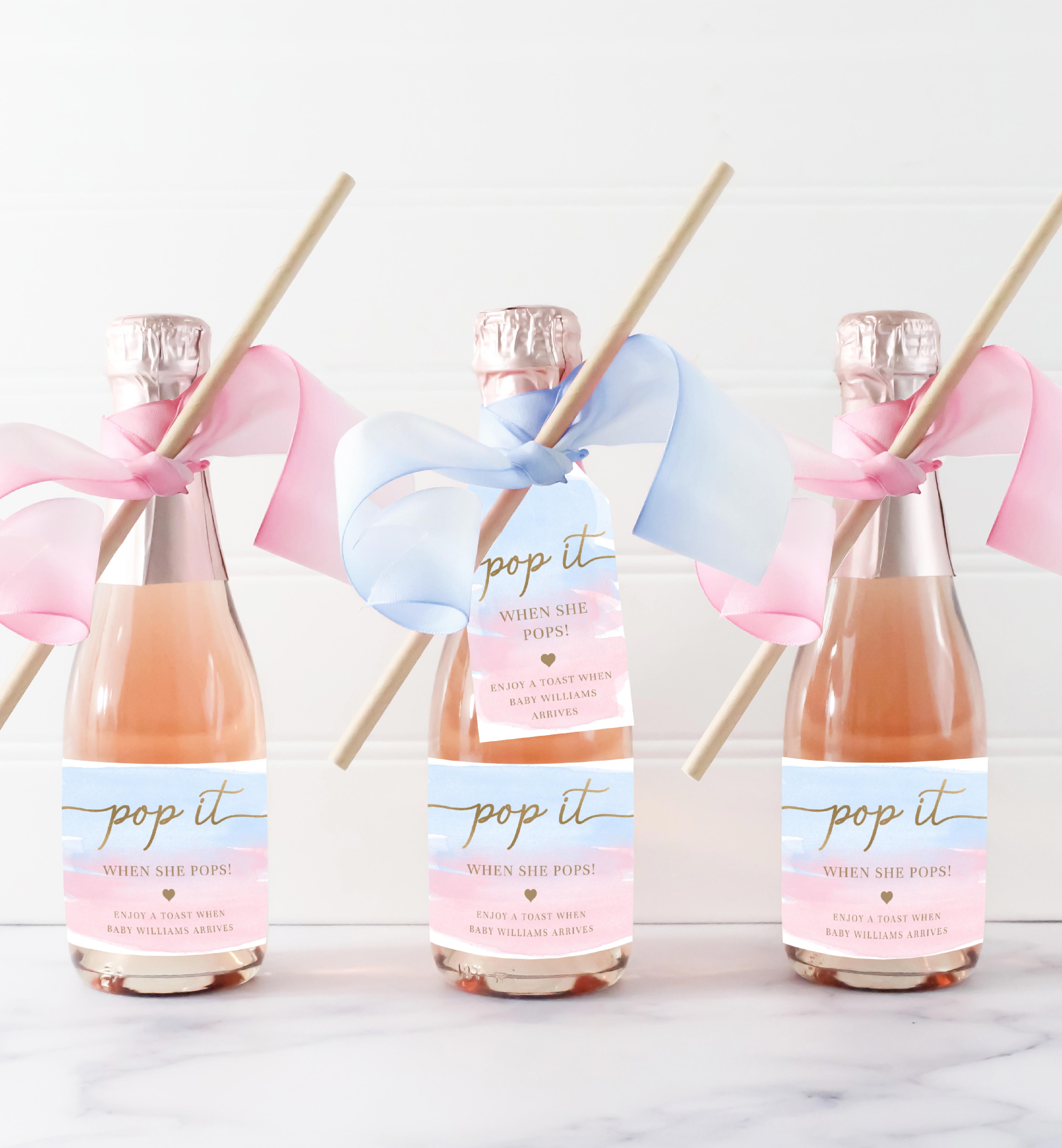 WAT-PNB-6-B2081 - WATERCOLOUR PINK BLUE - GOLD - POP IT FAVOUR TAG design preview